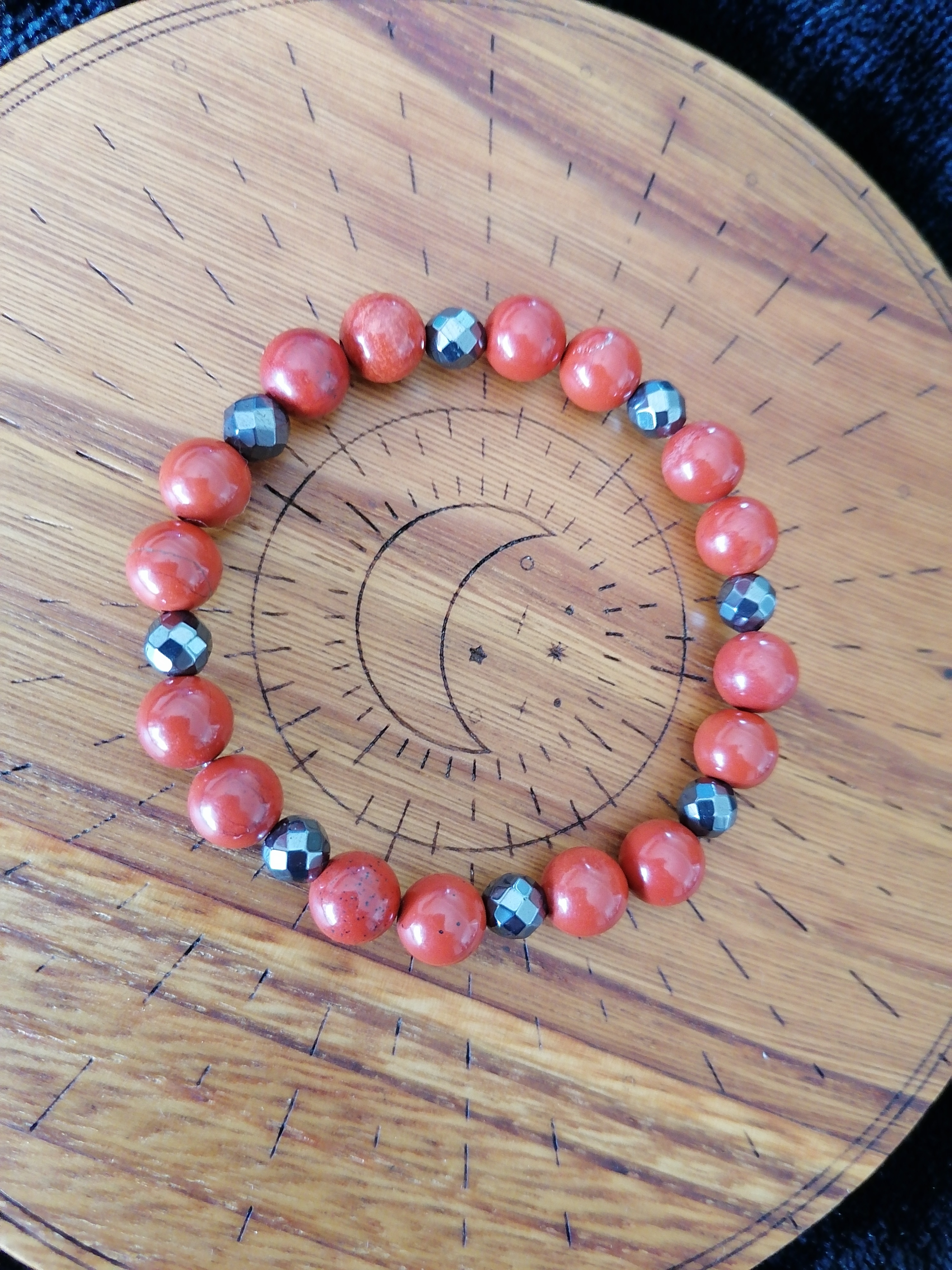Bracelet "énergie" en jaspe rouge et hématite à facettes