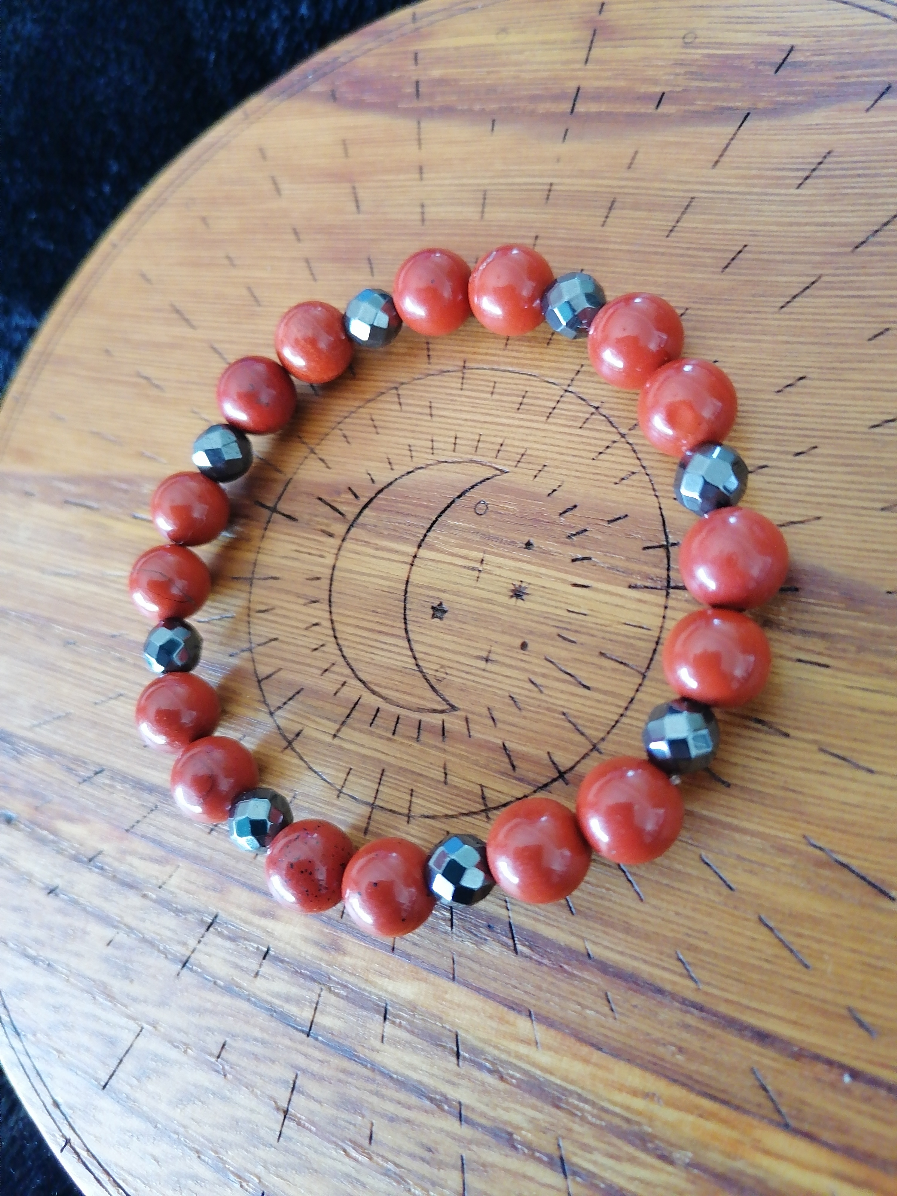 Bracelet "énergie" en jaspe rouge et hématite à facettes
