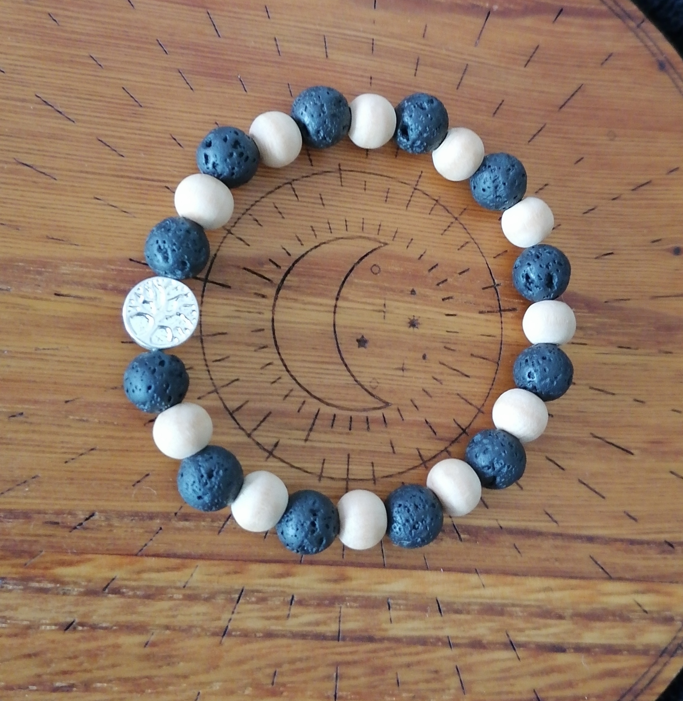 Bracelet "arbre de vie" en pierre de lave et bois