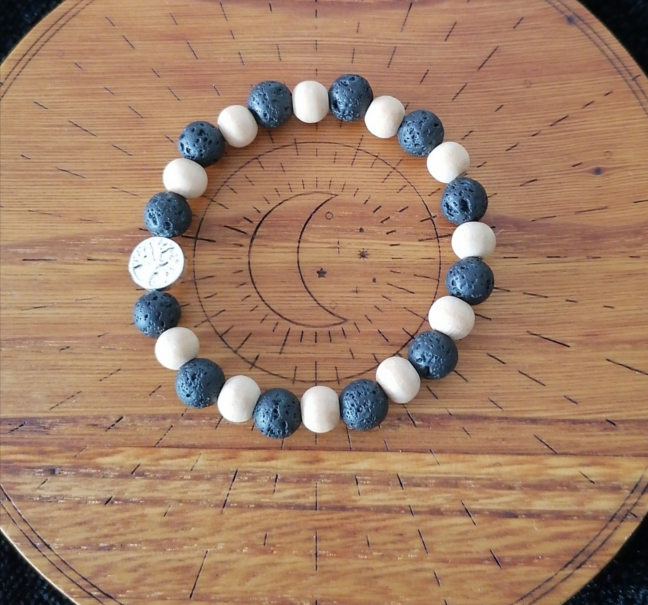 Bracelet "arbre de vie" en pierre de lave et bois