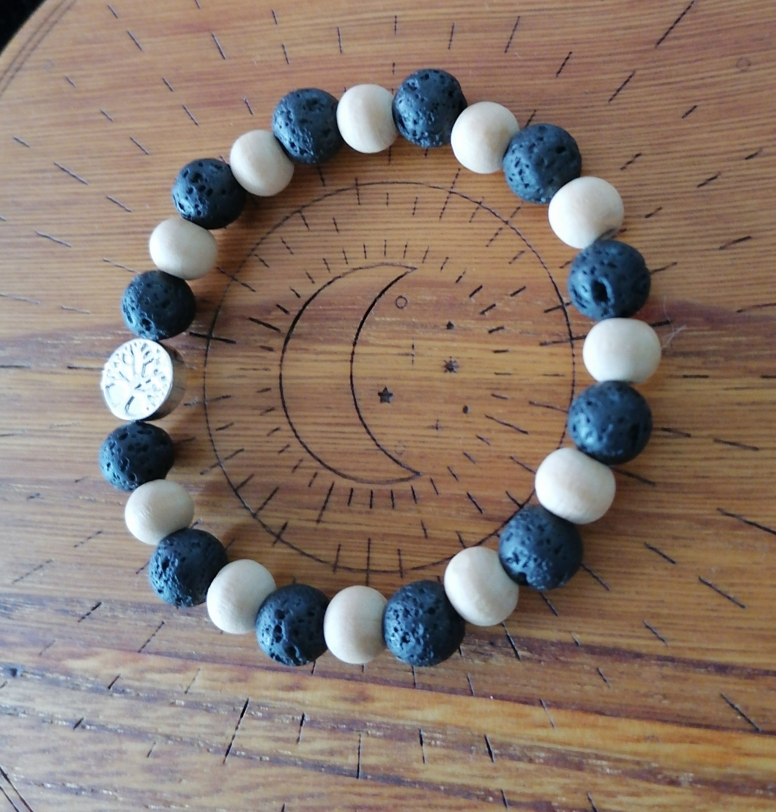 Bracelet "arbre de vie" en pierre de lave et bois