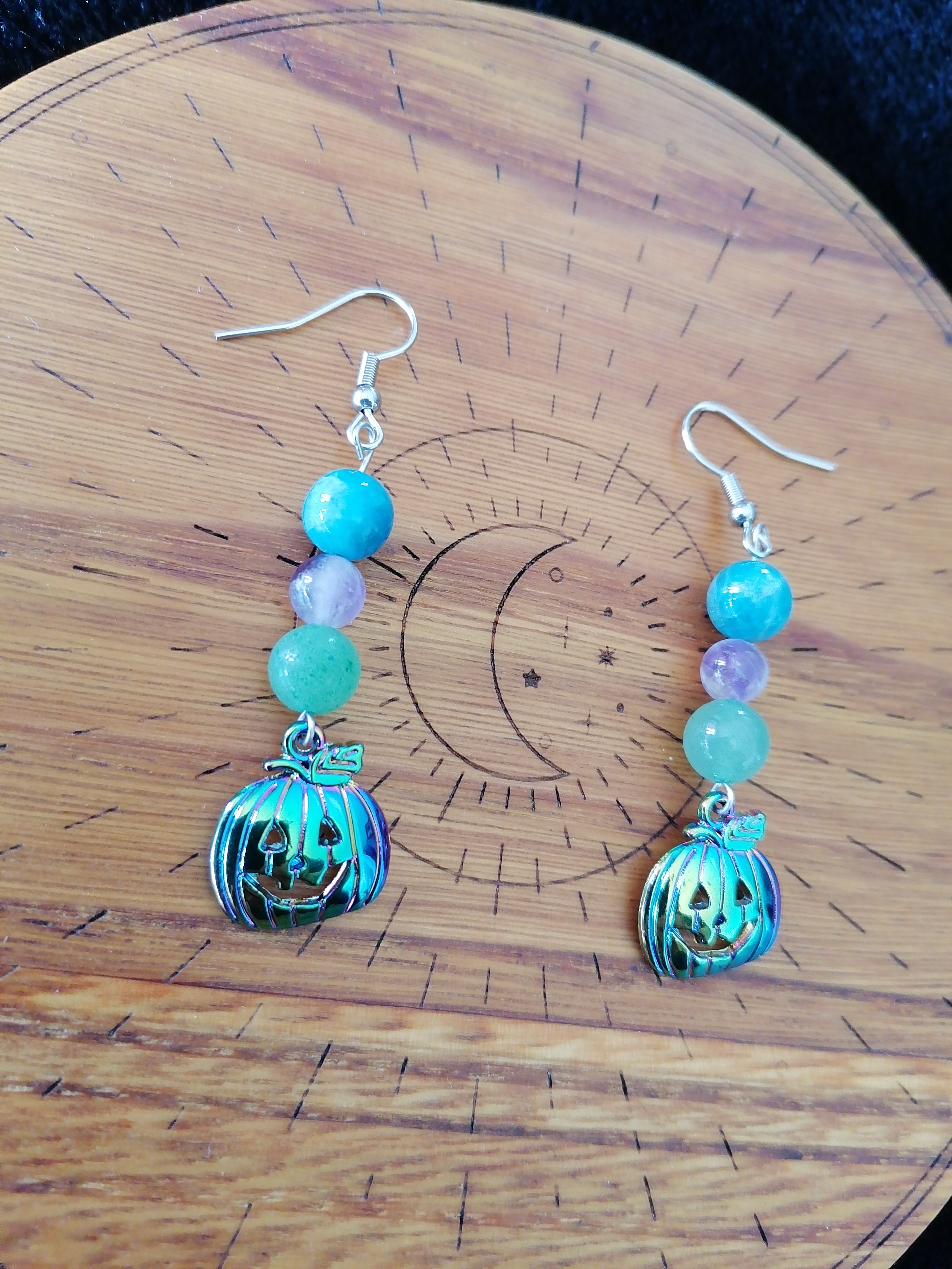 Boucles d'oreilles "citrouille" en aventurine, apatite et améthyste