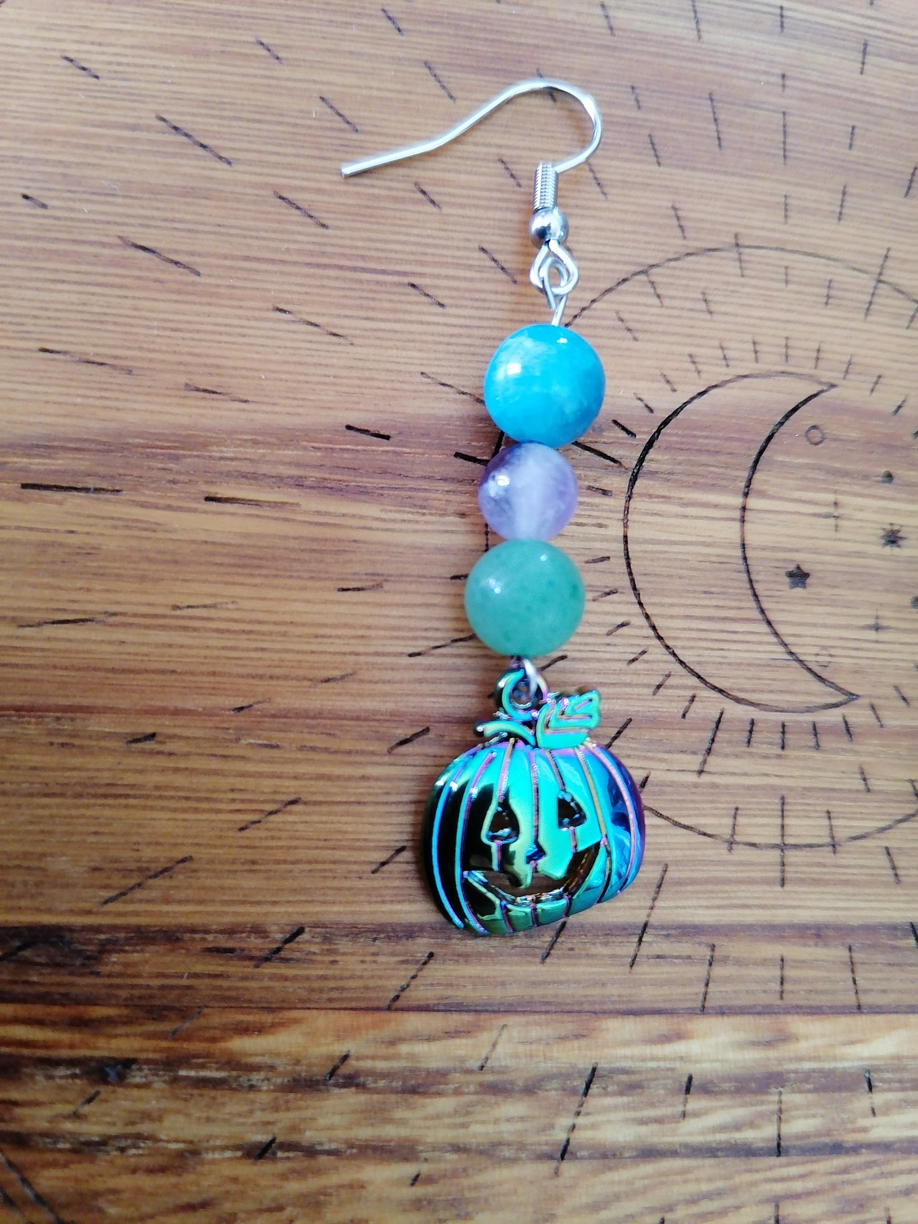 Boucles d'oreilles "citrouille" en aventurine, apatite et améthyste