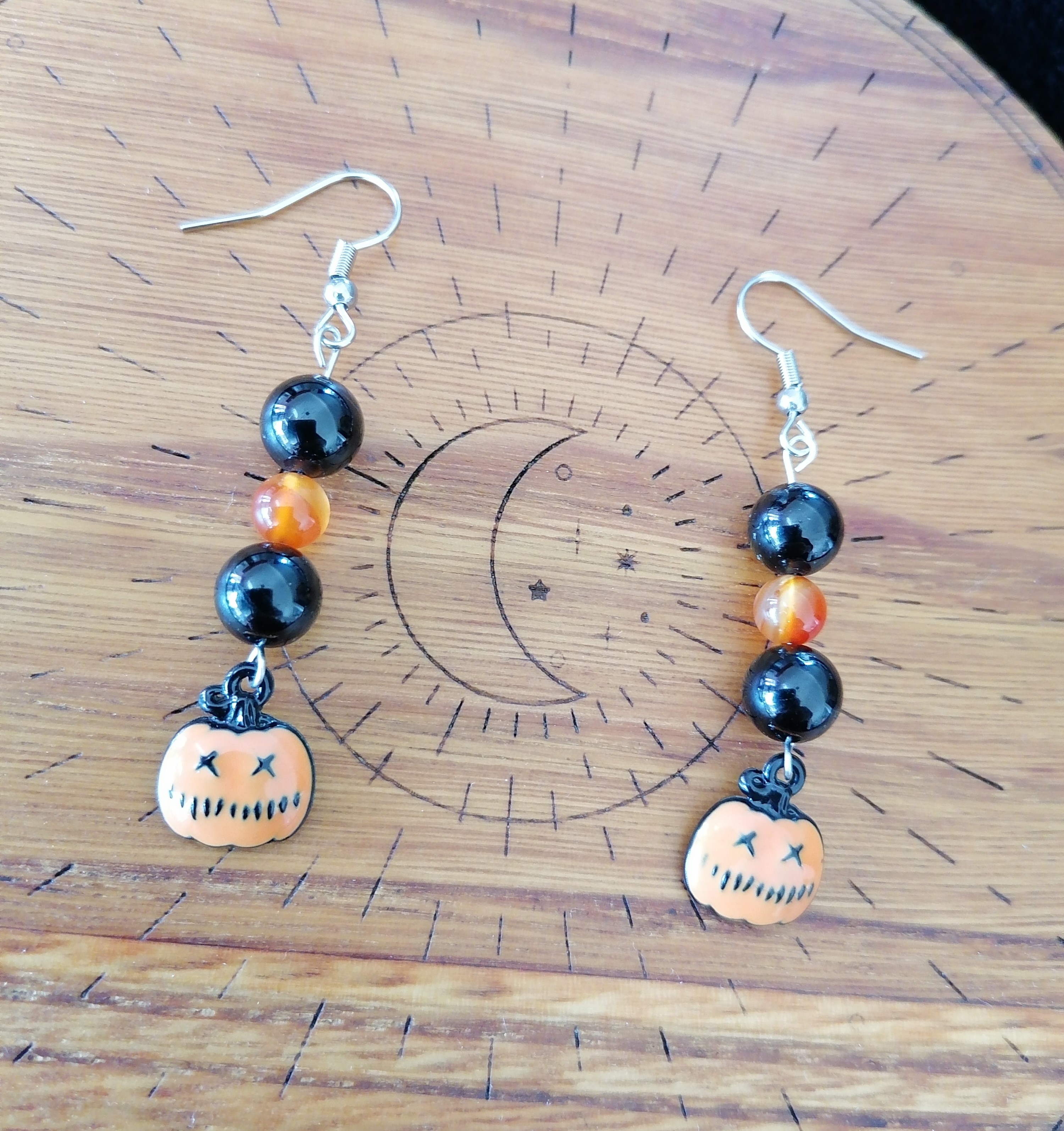 Boucles d'oreilles "citrouille" en cornaline et tourmaline