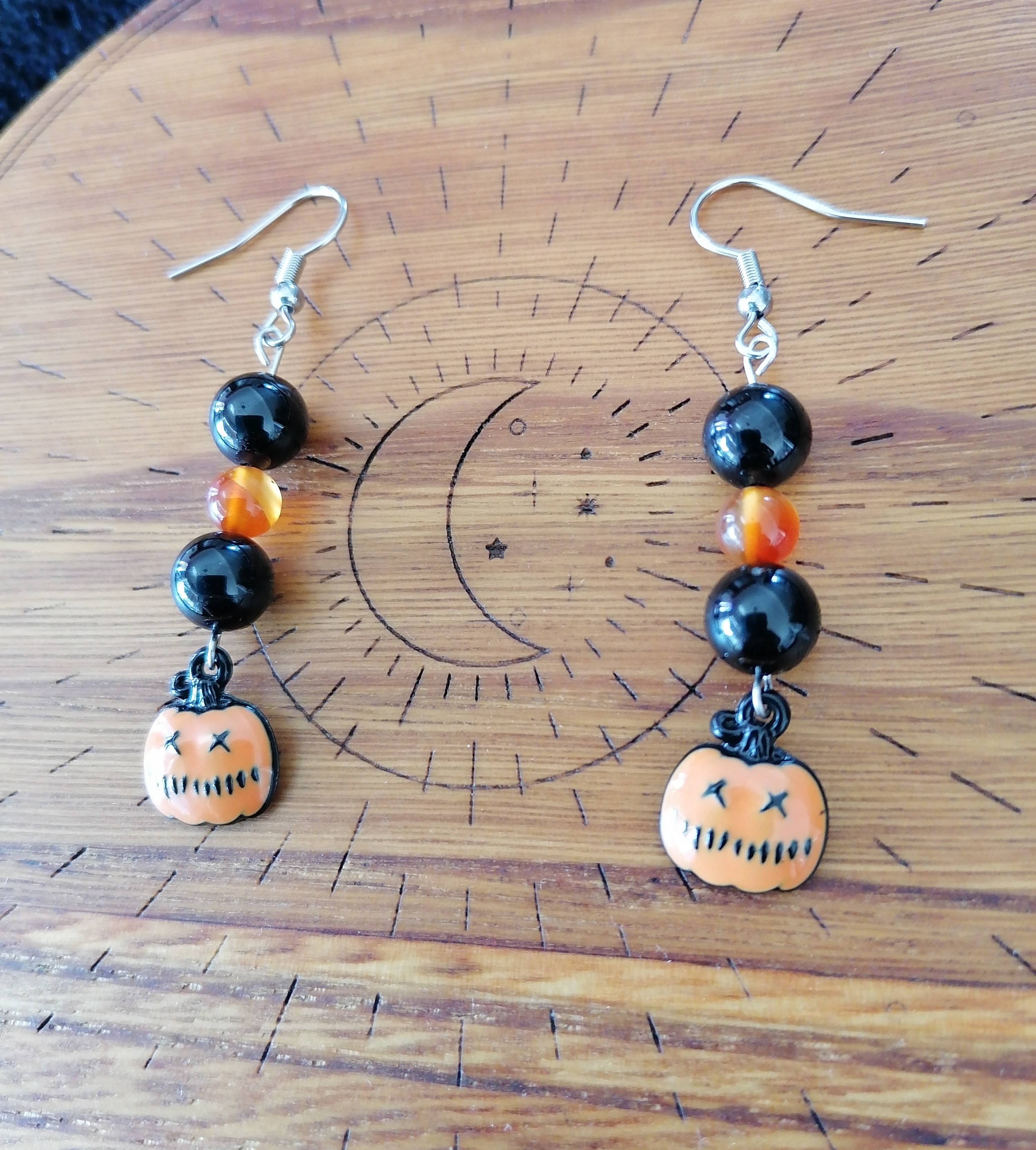 Boucles d'oreilles "citrouille" en cornaline et tourmaline