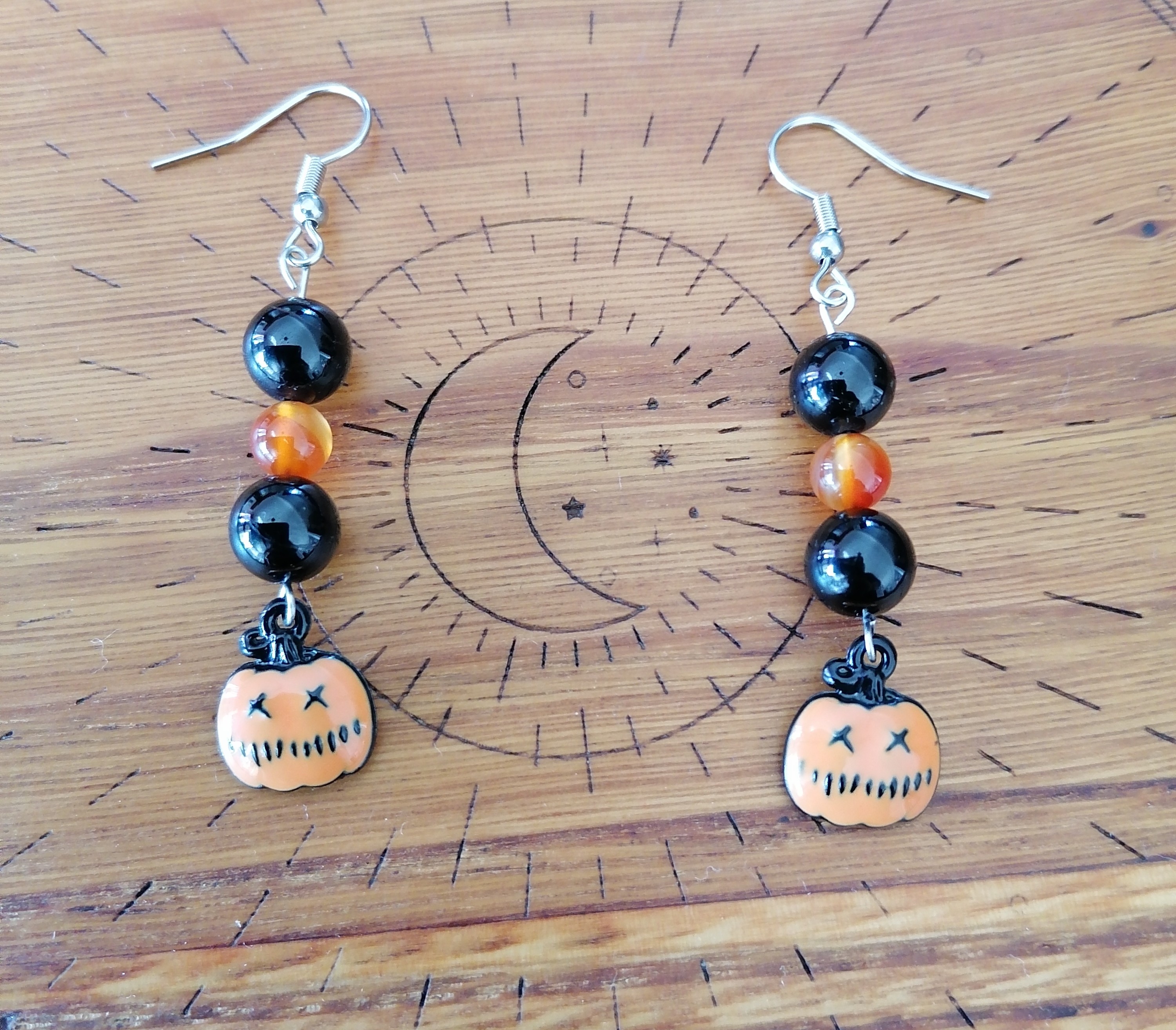 Boucles d'oreilles "citrouille" en cornaline et tourmaline