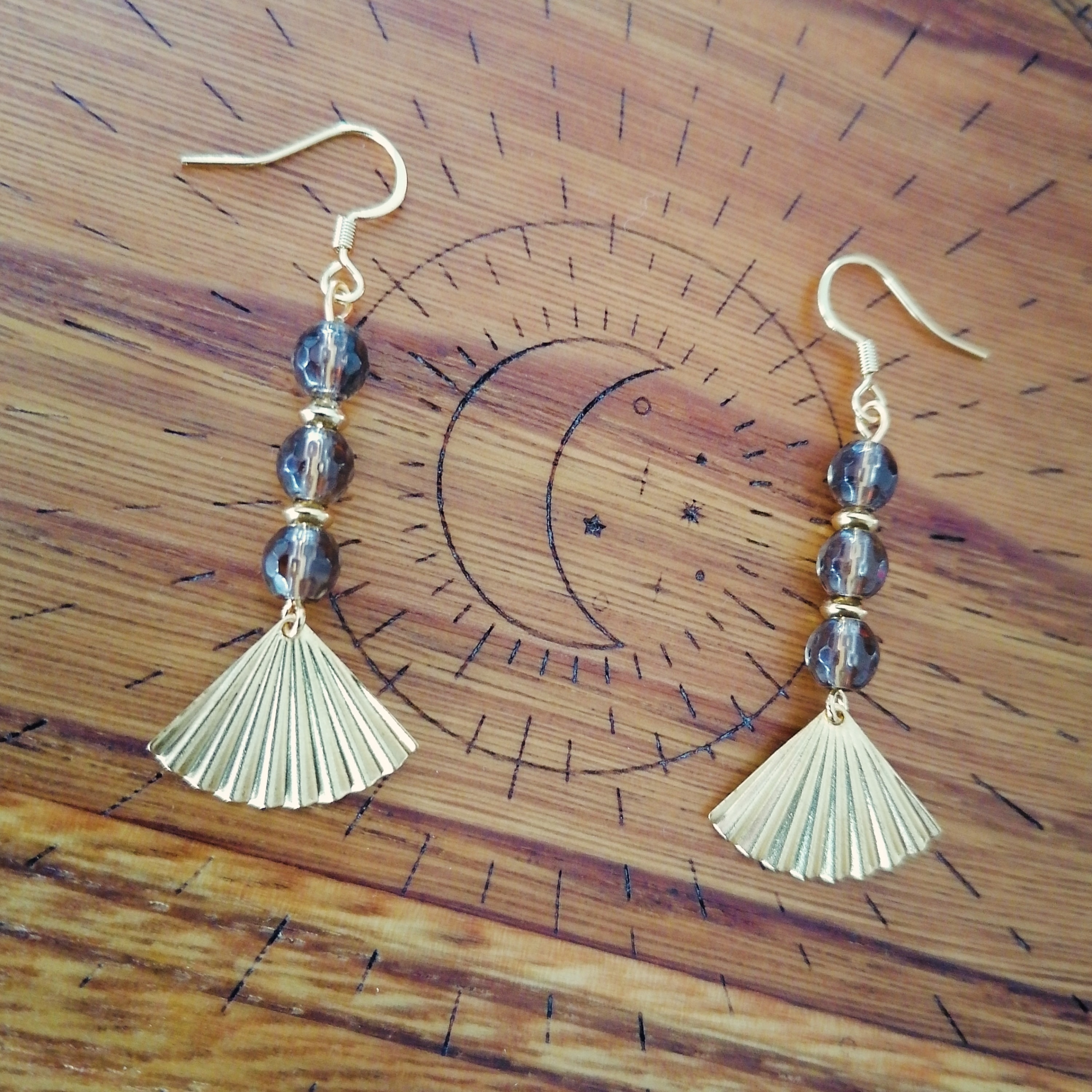 Boucles d'oreilles "vitalité et stabilité" en quartz fumé