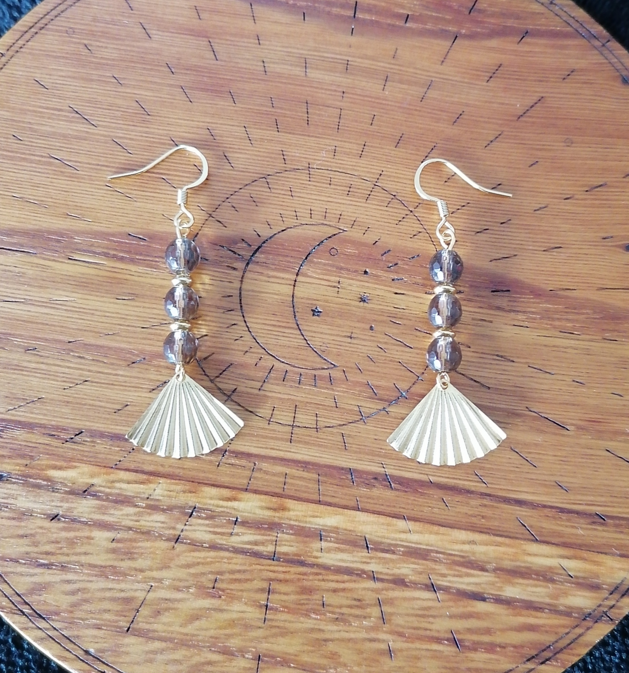 Boucles d'oreilles "vitalité et stabilité" en quartz fumé