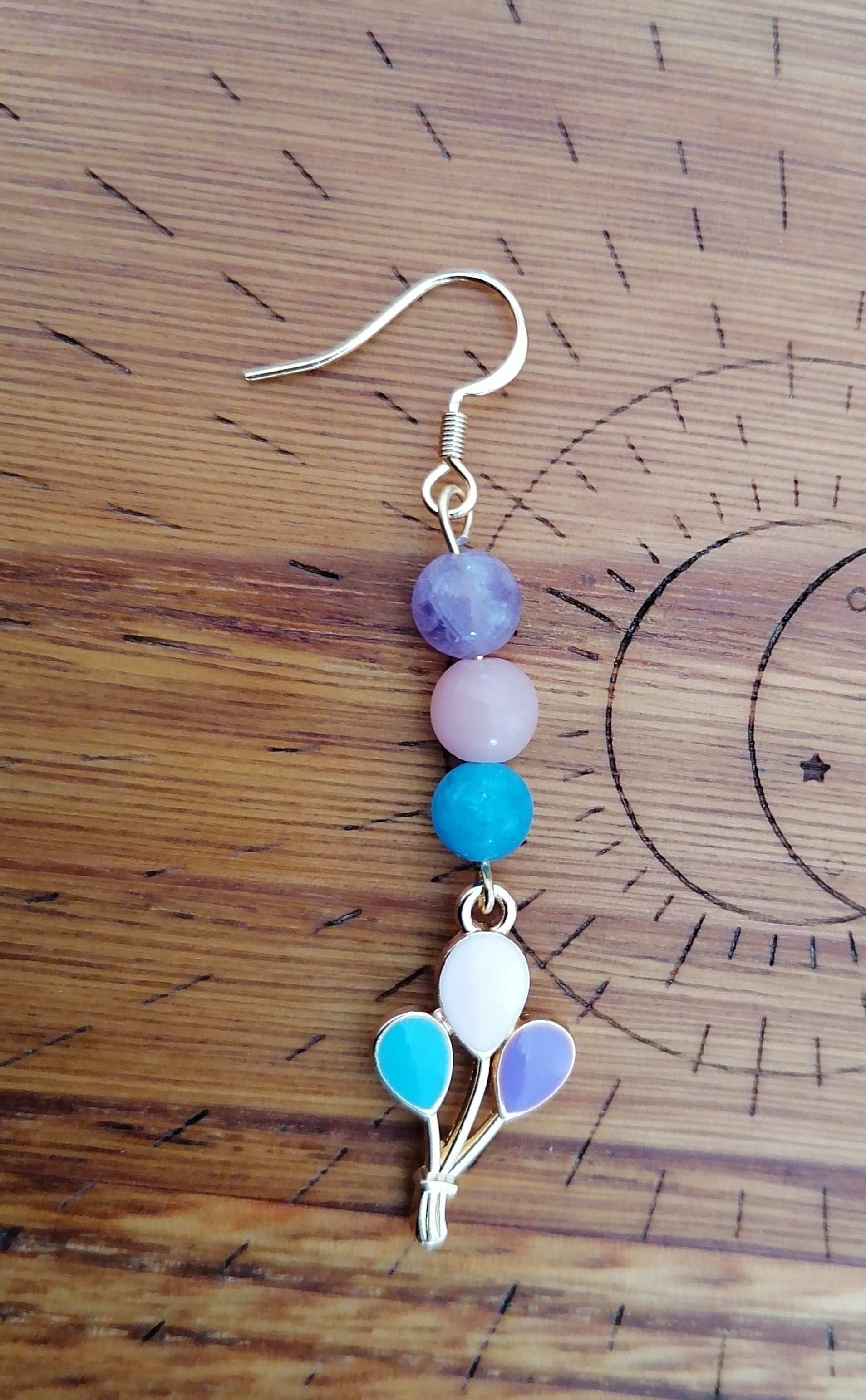 Boucles d'oreilles "ballons multicolores" en améthyste, apatite et opale rose