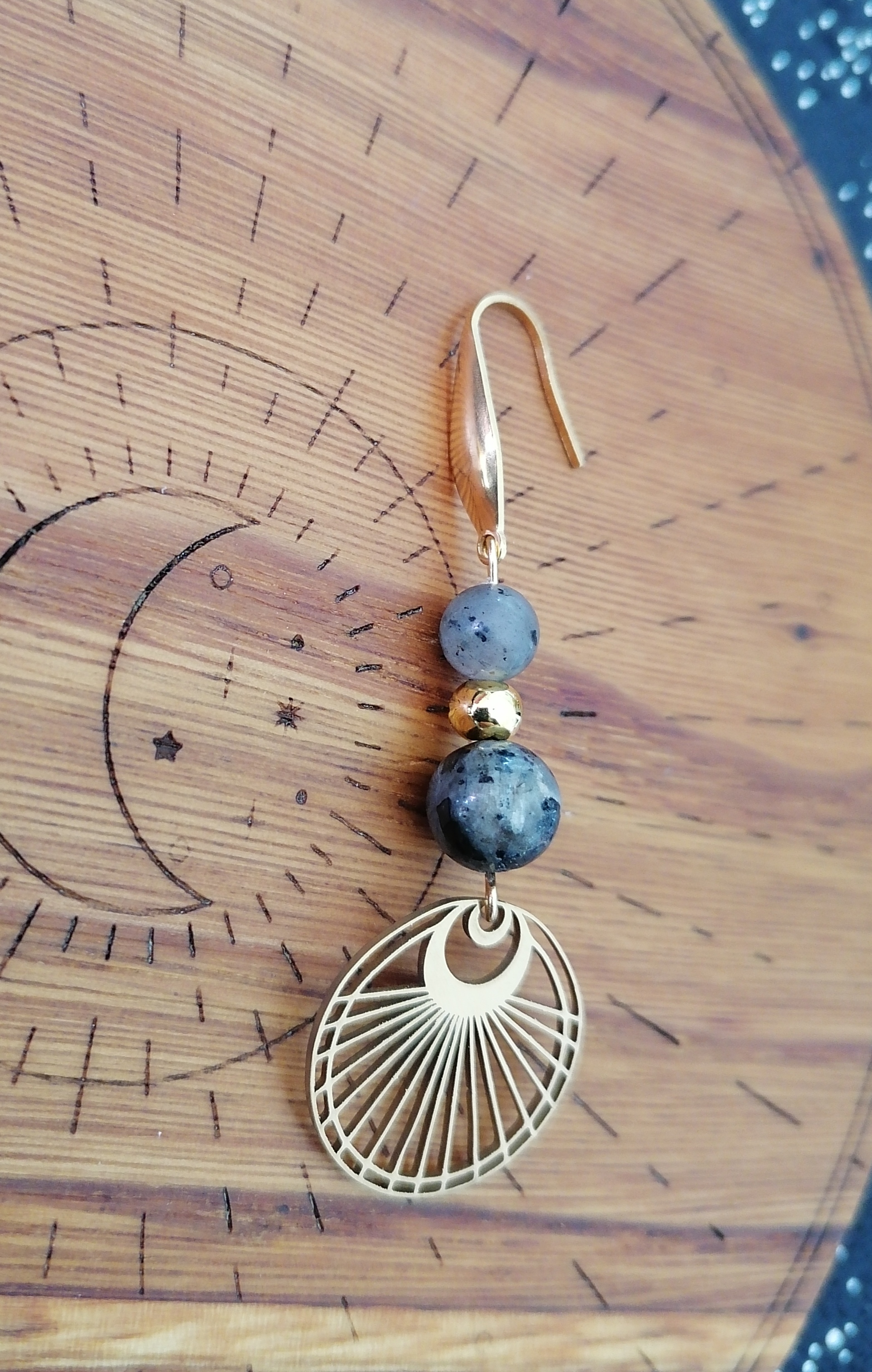 Boucles d'oreilles "solaires" en larvikite
