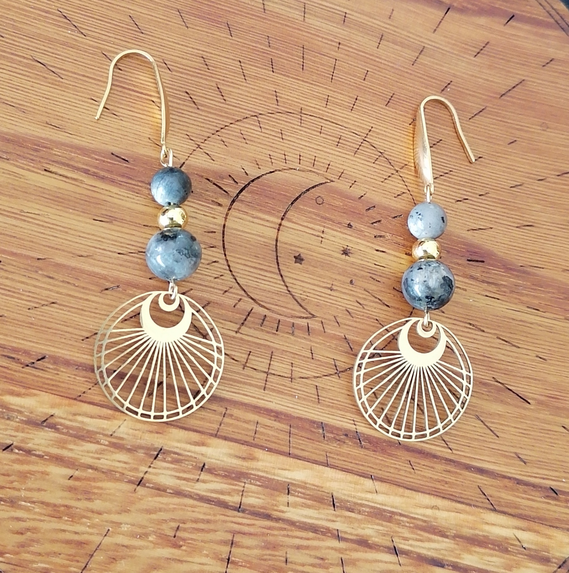 Boucles d'oreilles "solaires" en larvikite