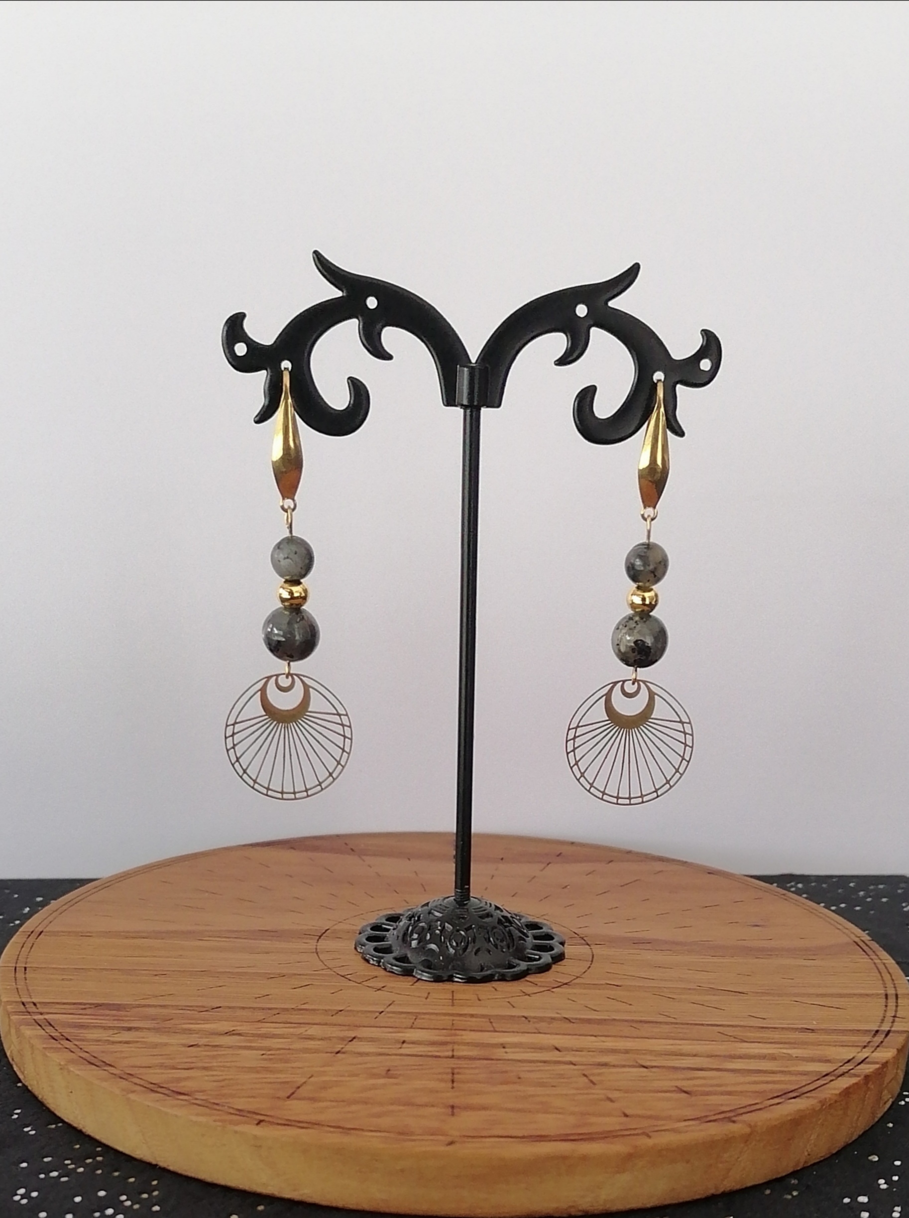 Boucles d'oreilles "solaires" en larvikite