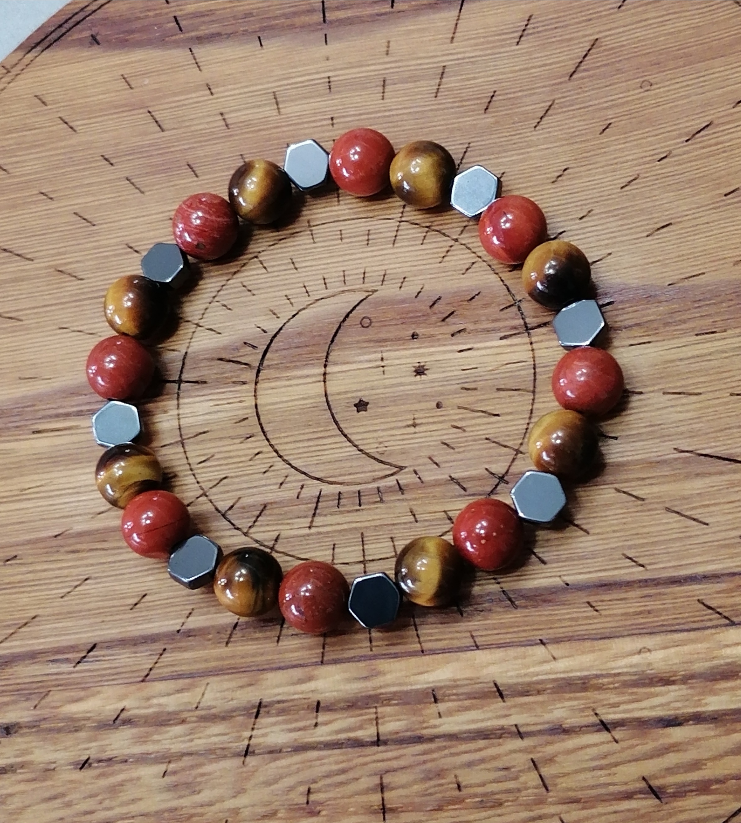 Bracelet "protection et courage" en œil de tigre, jaspe rouge et hématite