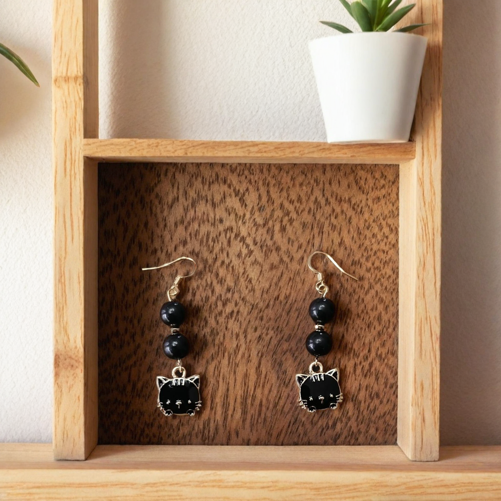 Boucles d'oreilles "chat" en shungite 