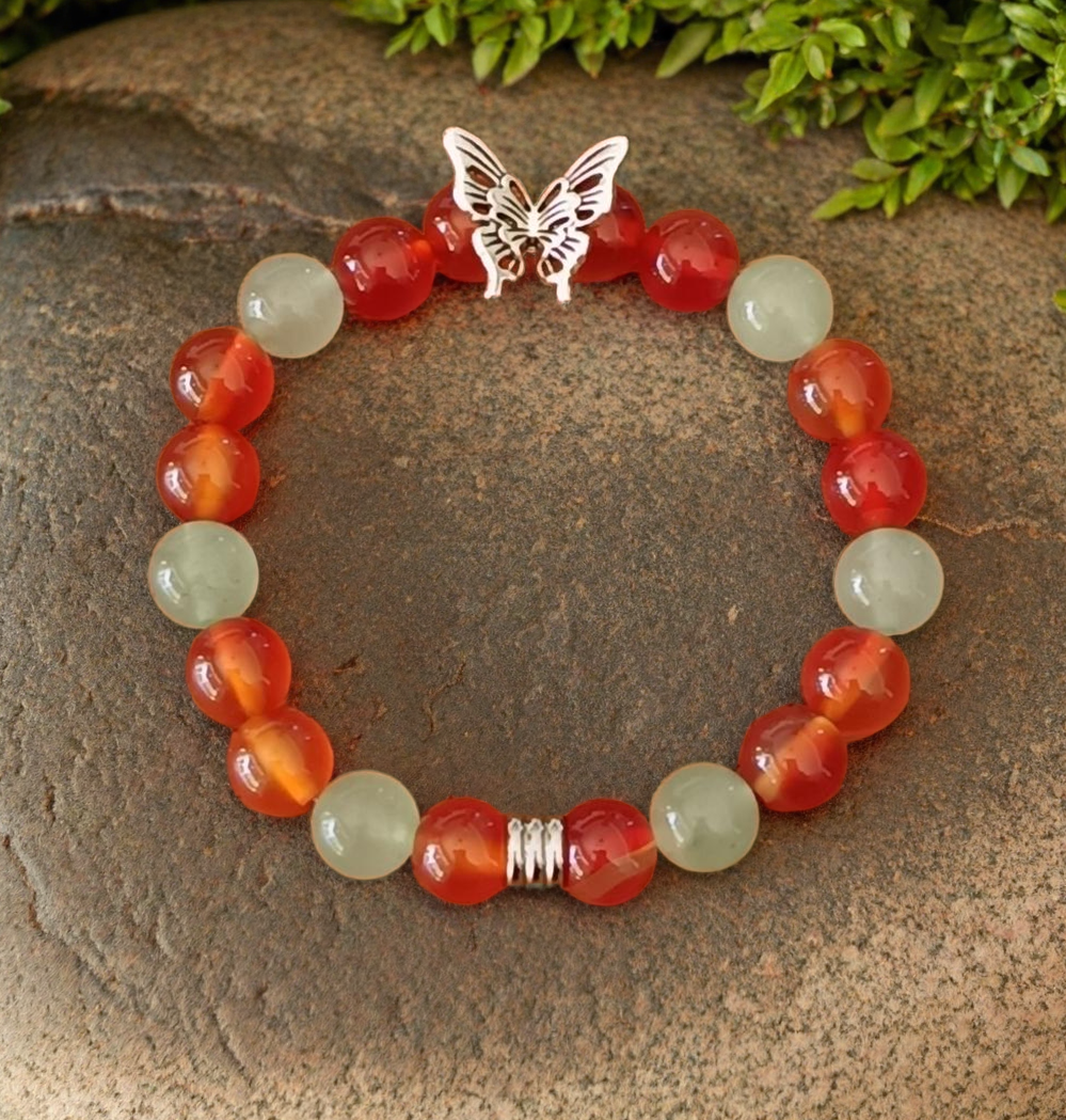 Bracelet "papillon" en aventurine et cornaline