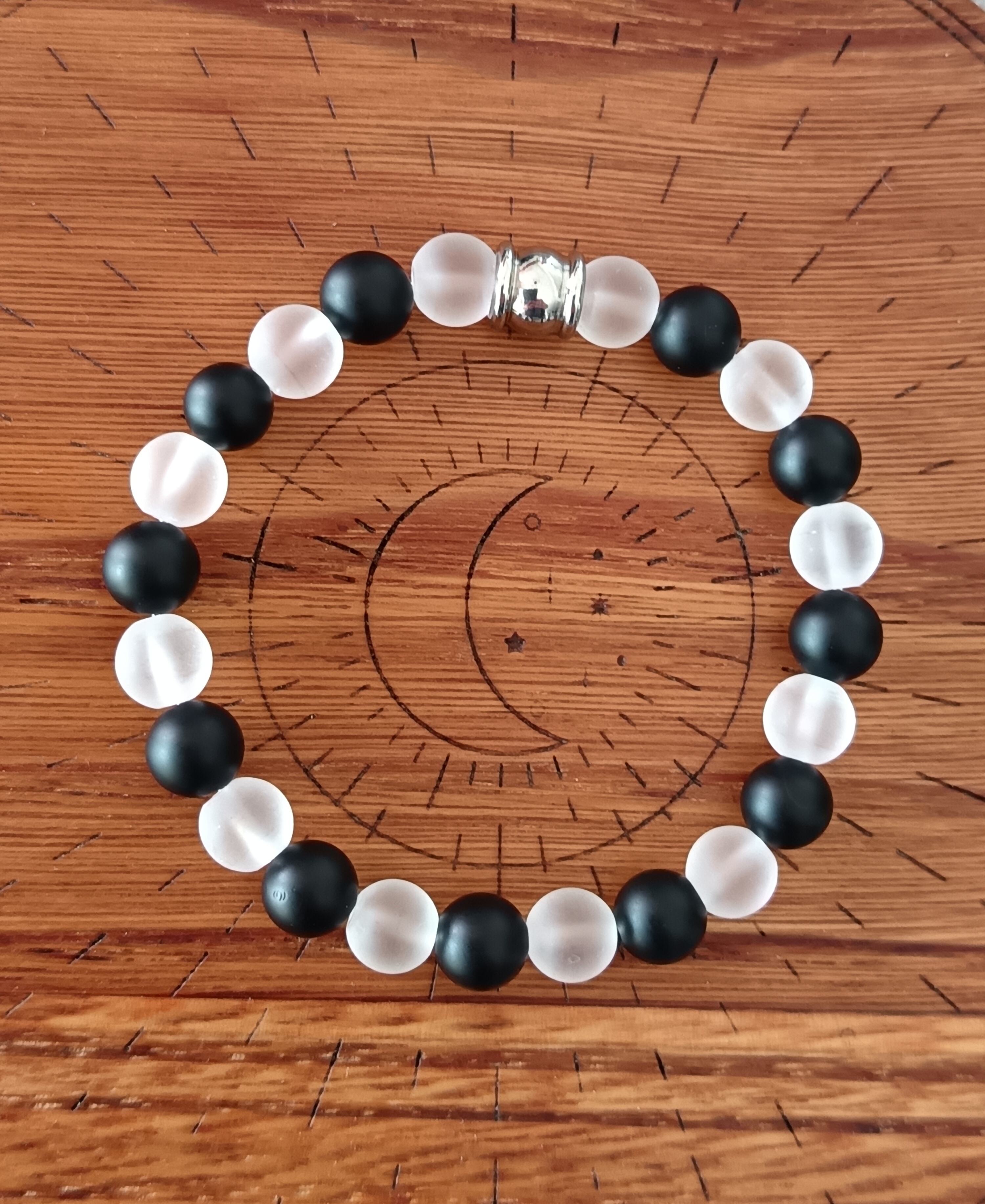 Bracelet "protection et énergie" en onyx et cristal de roche mat