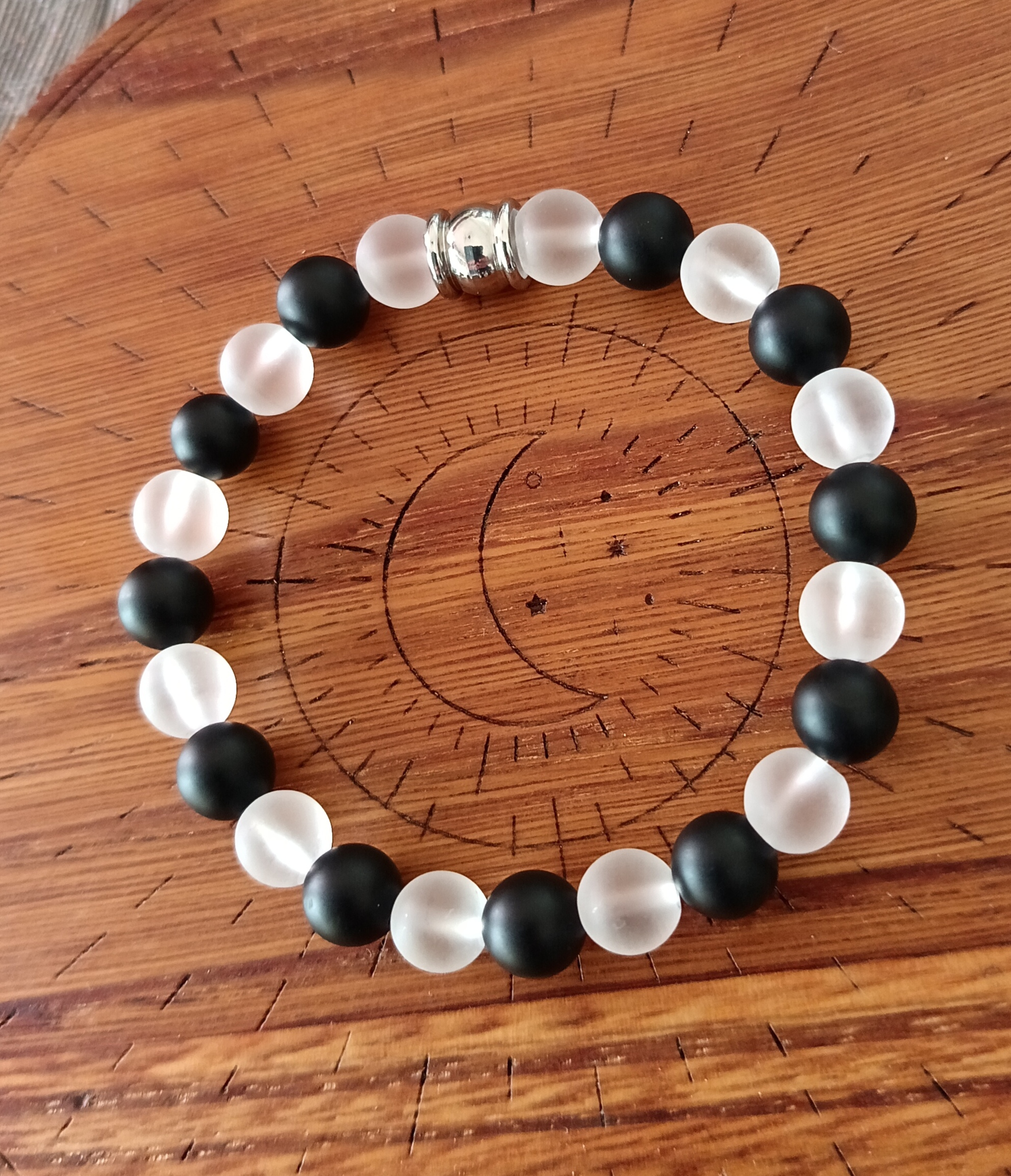 Bracelet "protection et énergie" en onyx et cristal de roche mat