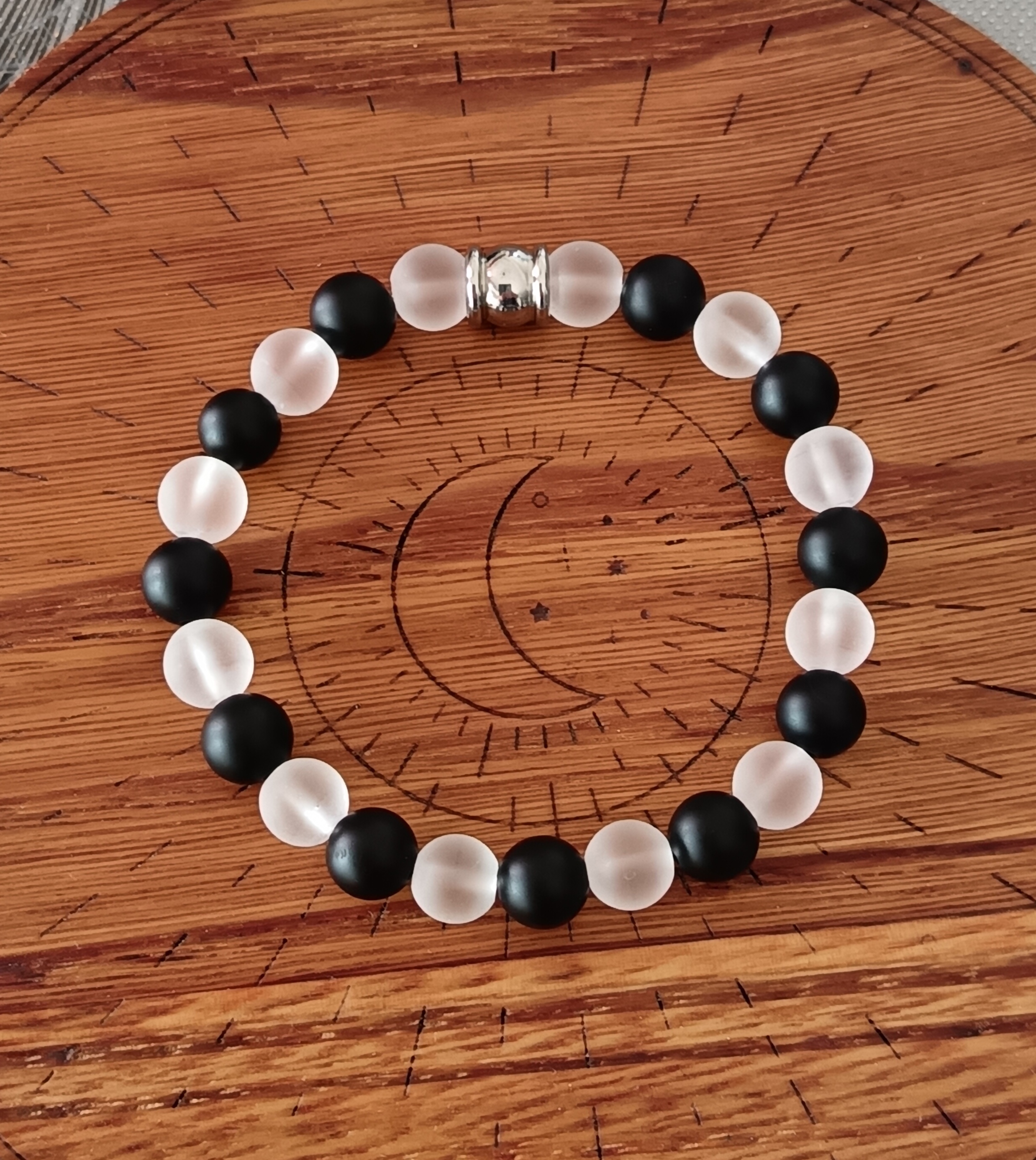 Bracelet "protection et énergie" en onyx et cristal de roche mat