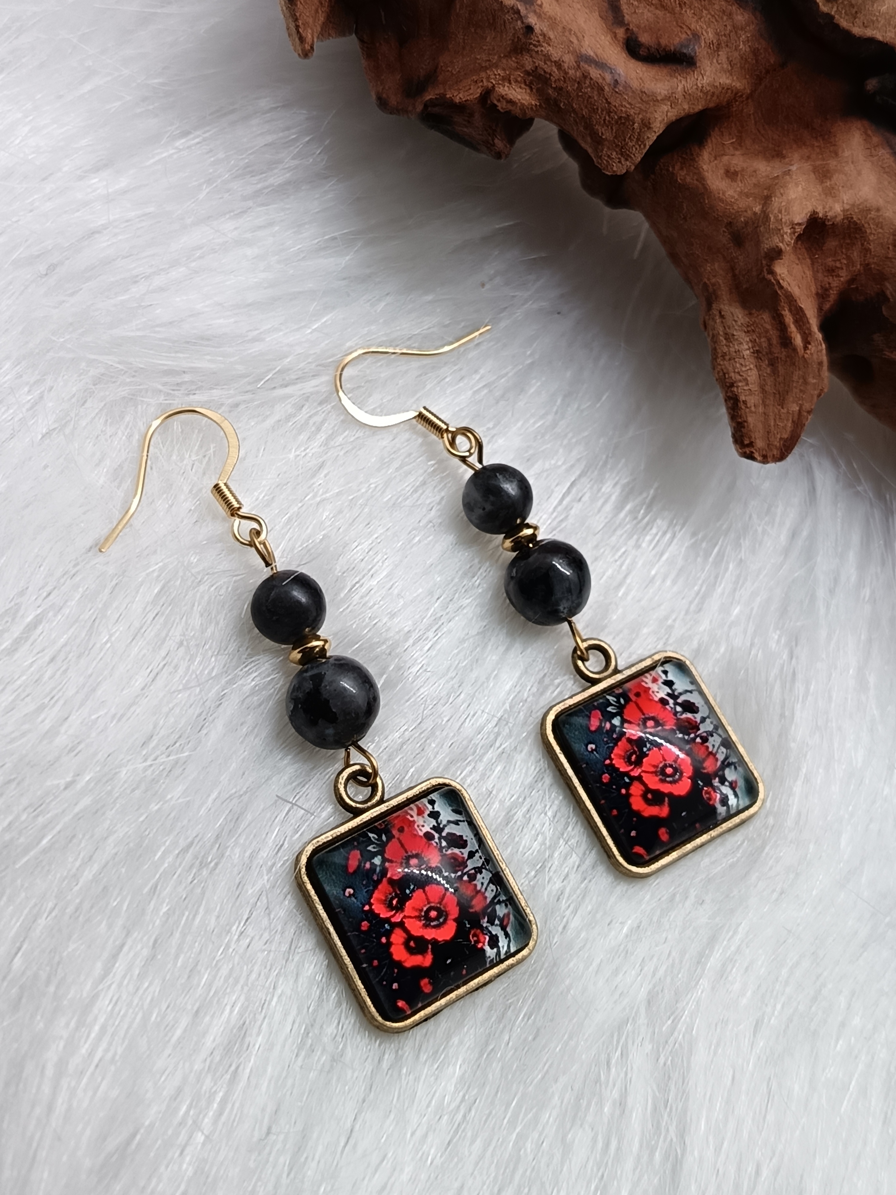 Boucles d'oreilles "jolis coquelicots" en larvikite