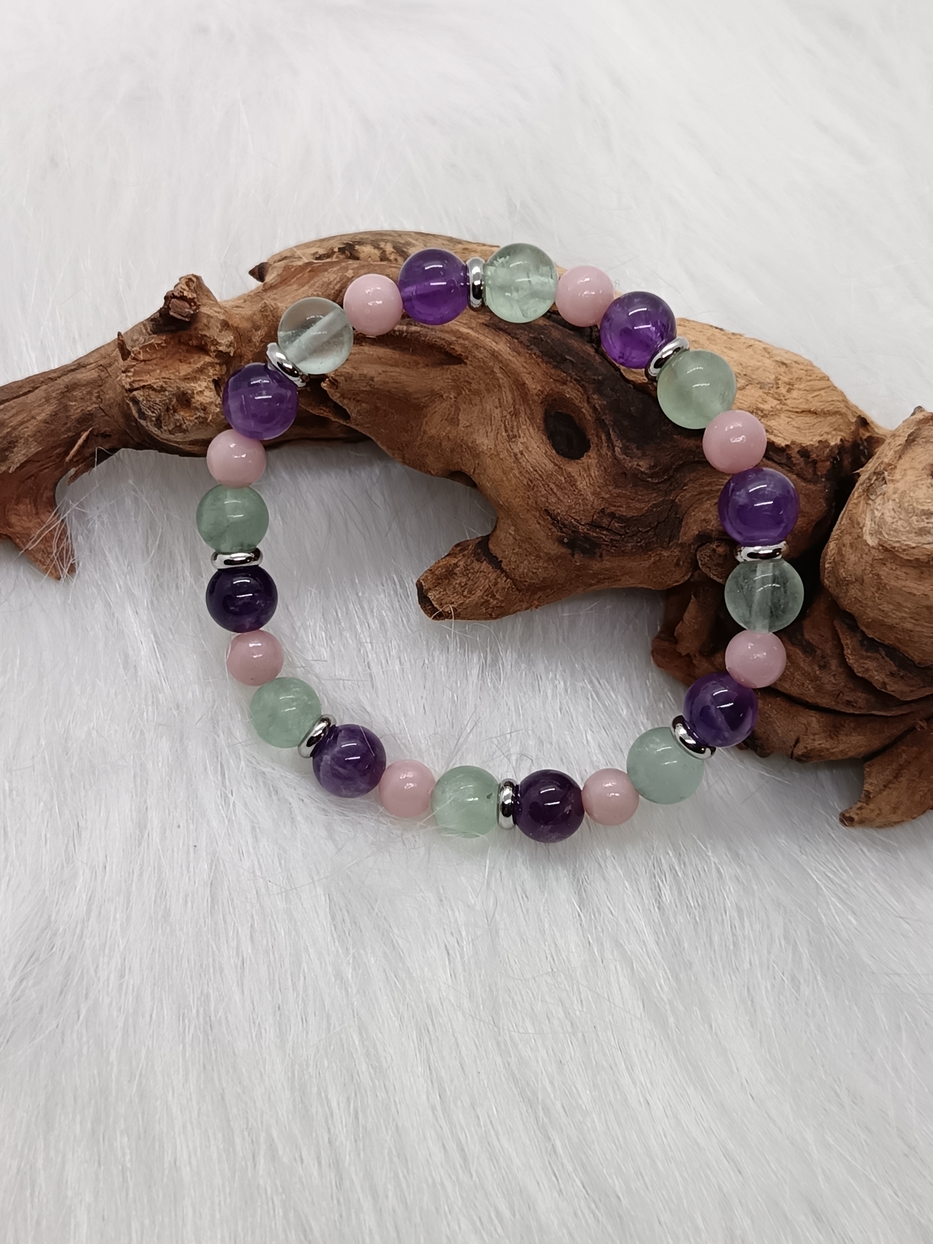Bracelet "douceur" en améthyste, fluorite et opale rose