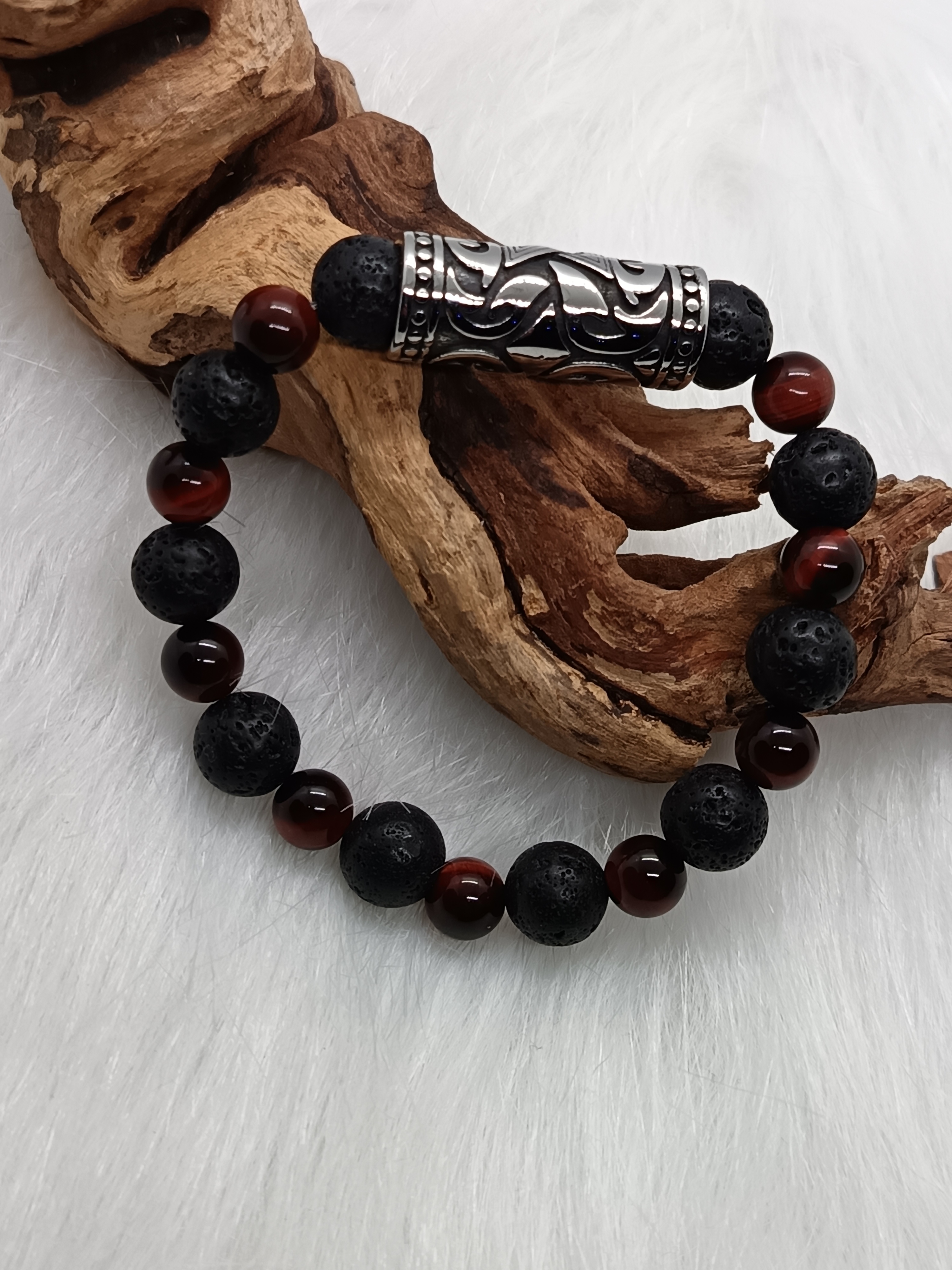 Bracelet "vitalité" en pierre de lave et œil de taureau