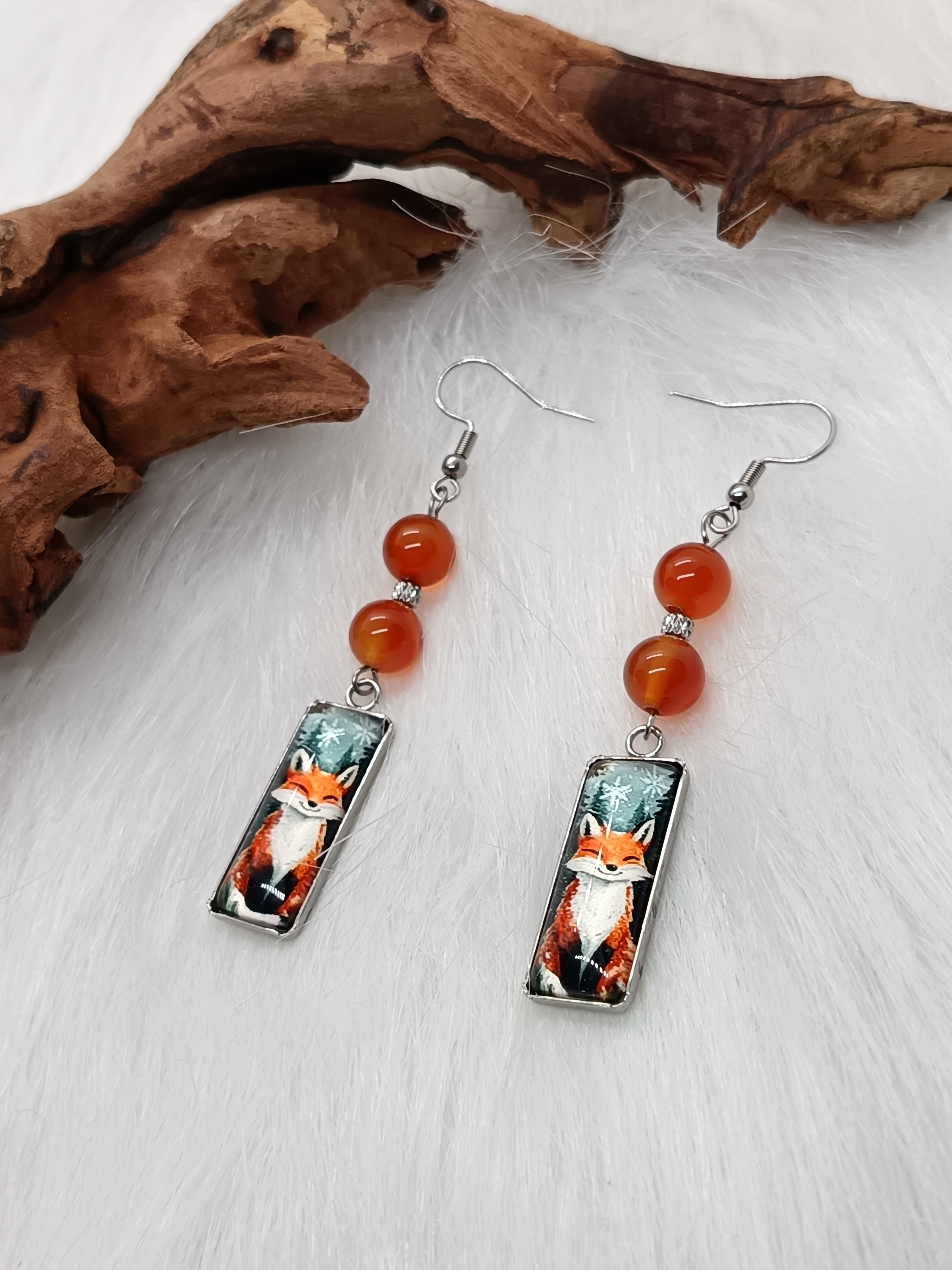 Boucles d'oreilles "renard" en cornaline