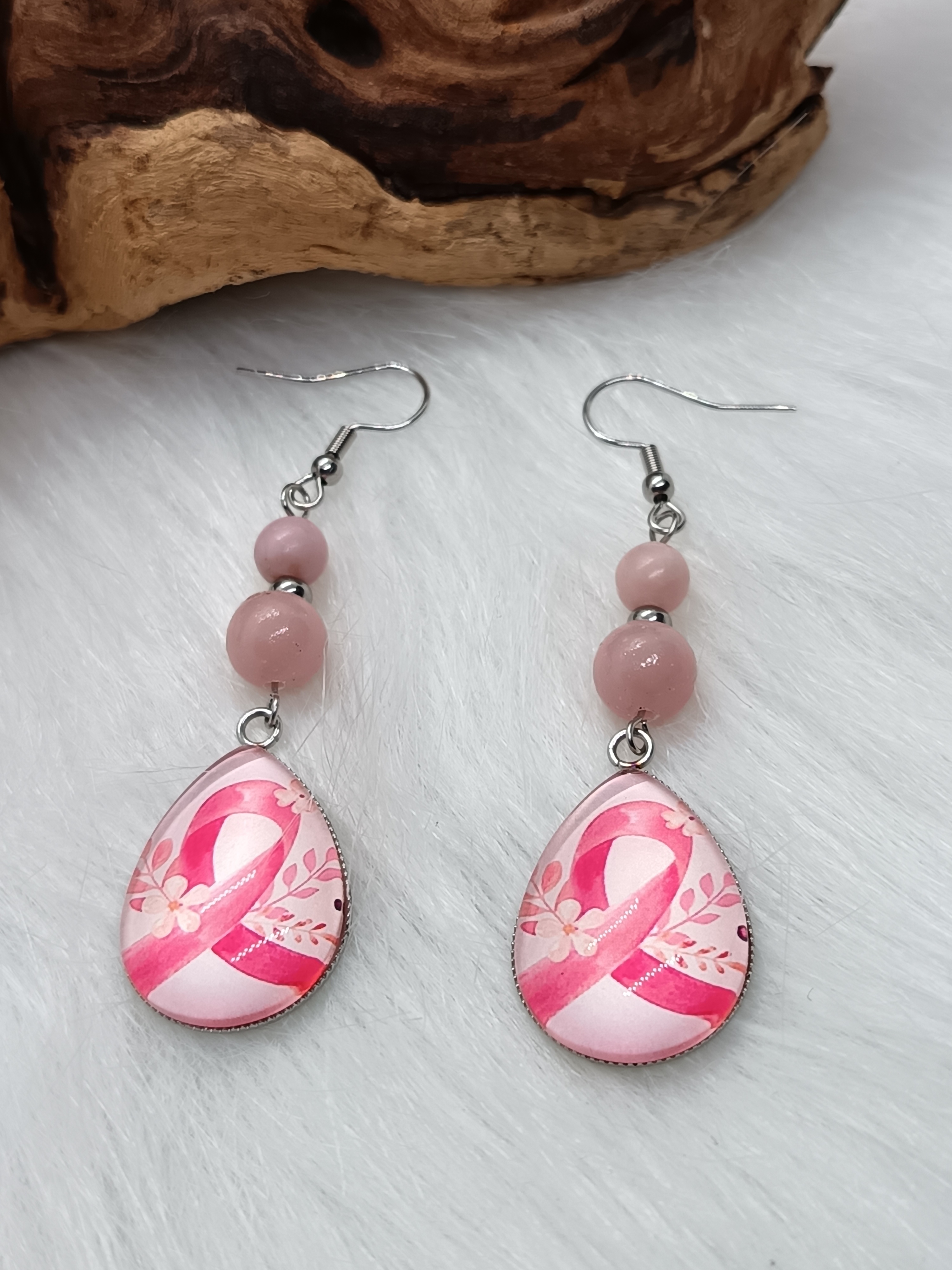 Boucles d'oreilles "ruban" en opale rose