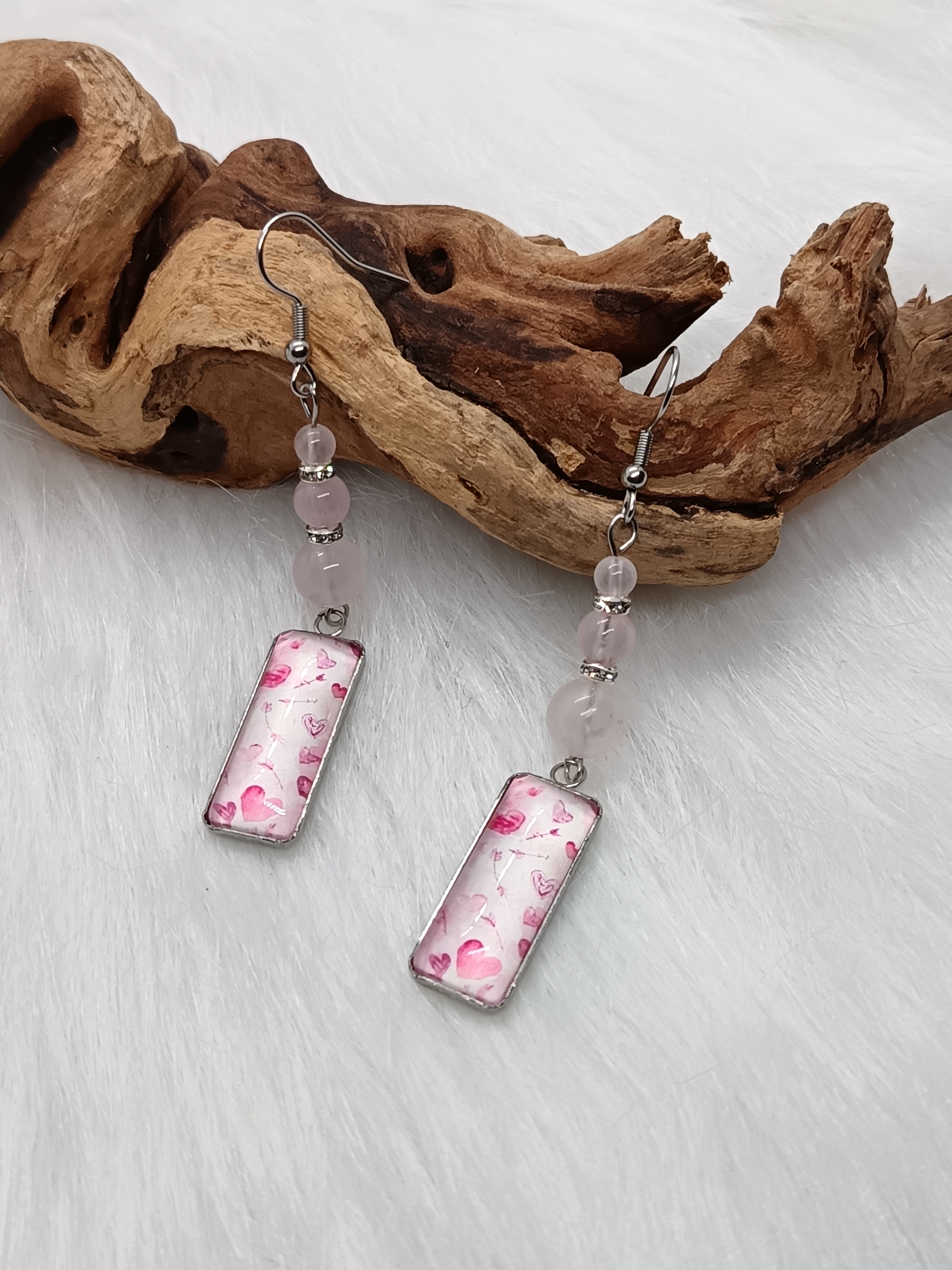Boucles d'oreilles "jolis cœurs" en quartz rose