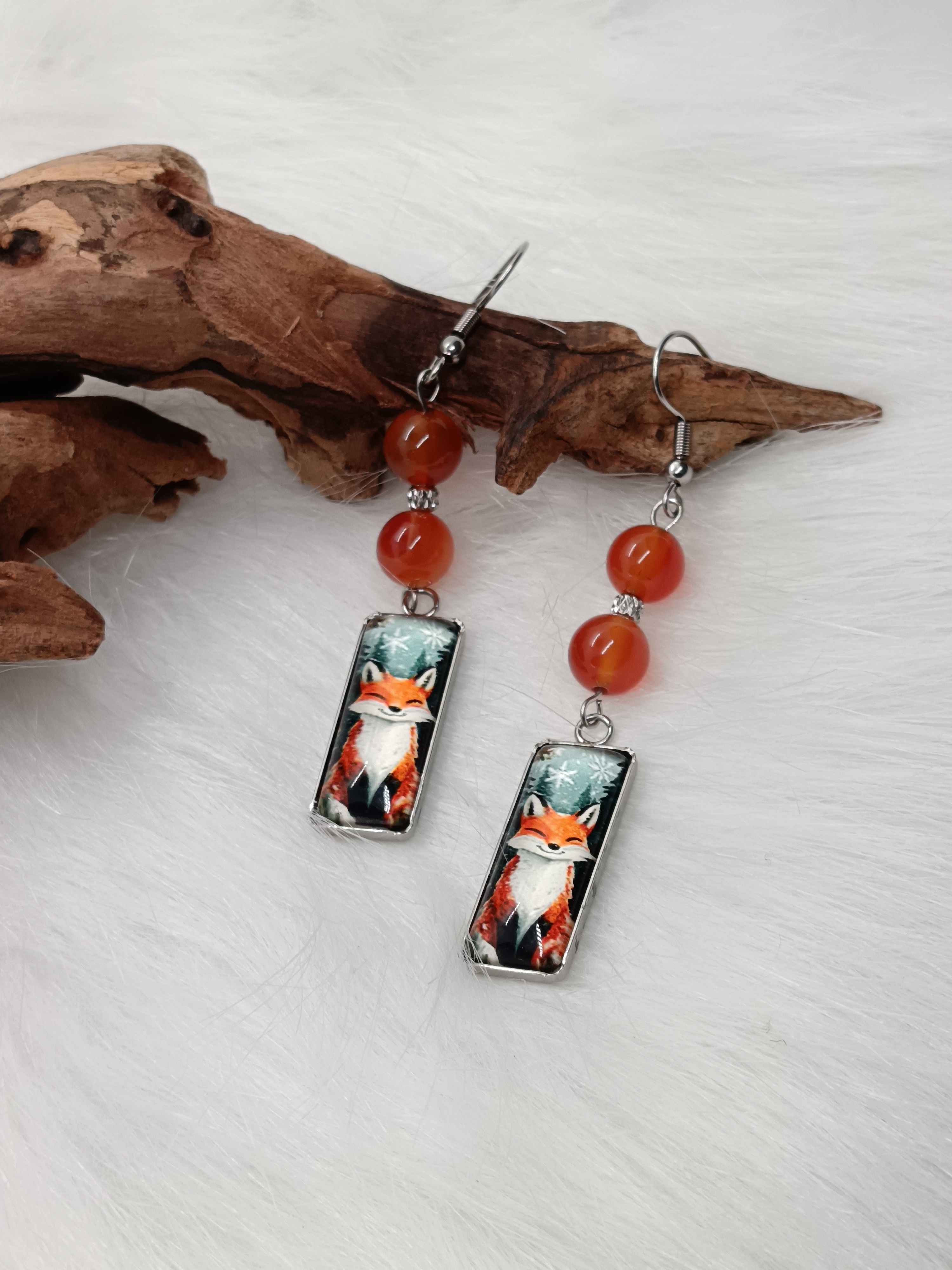 Boucles d'oreilles "renard" en cornaline