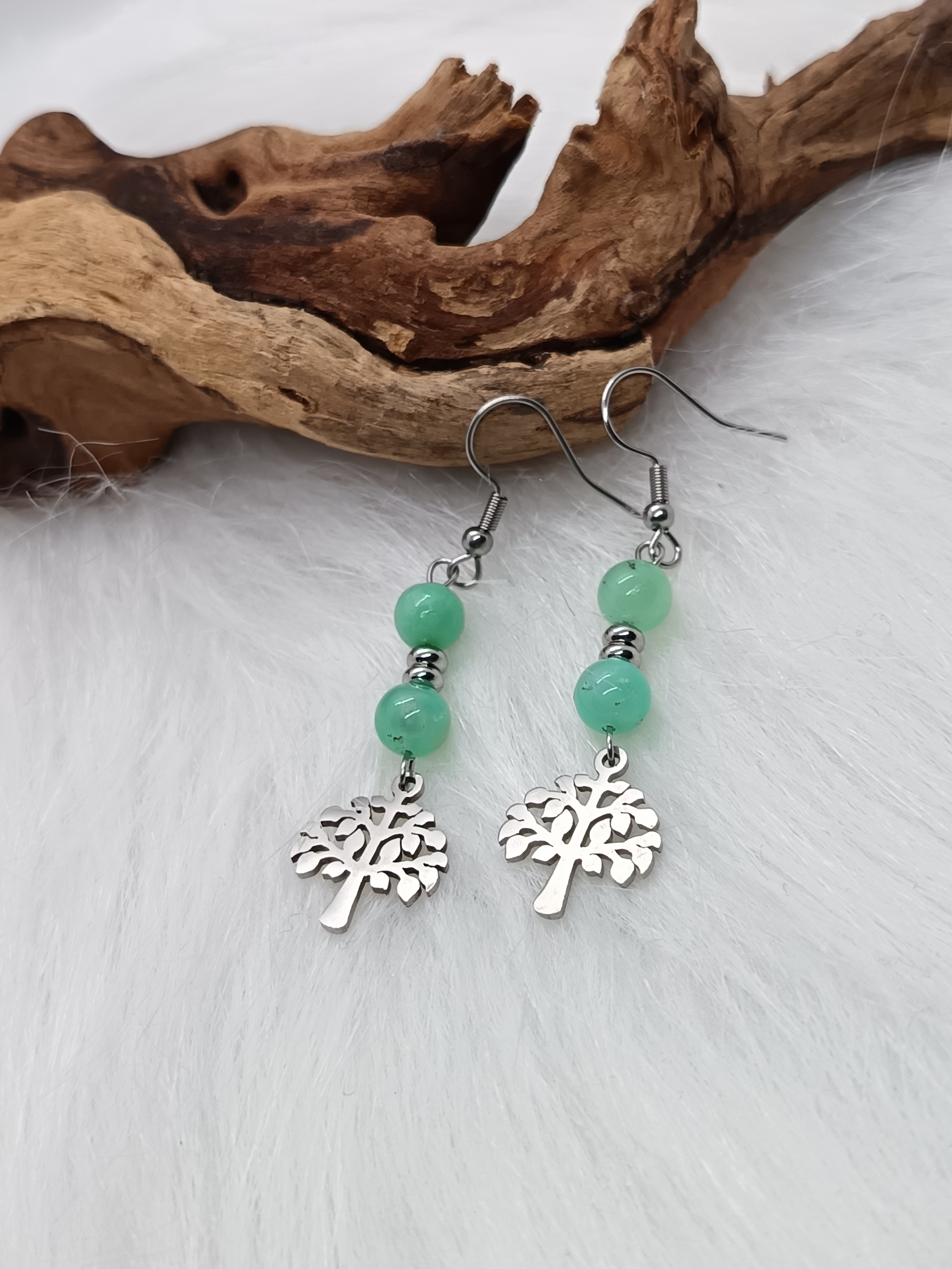 Boucles d'oreilles "arbre de vie" en chrysoprase