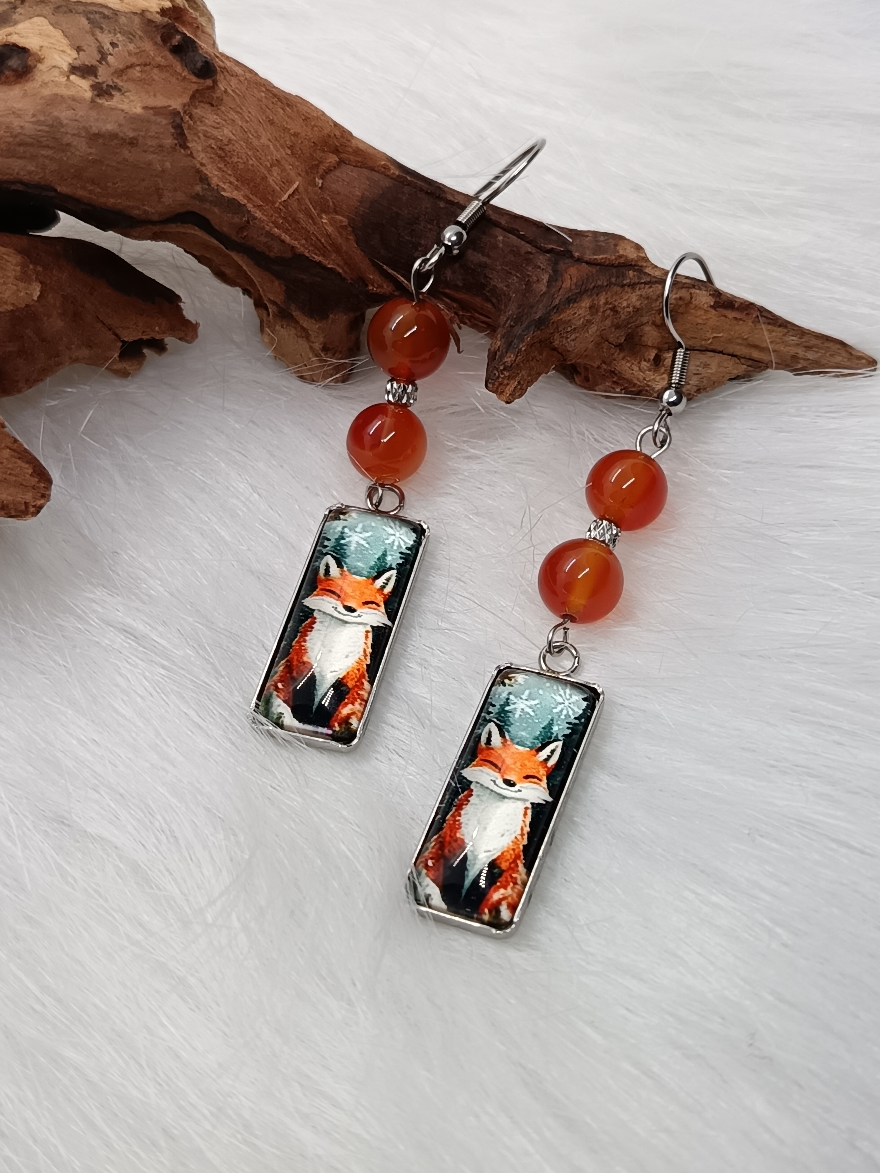 Boucles d'oreilles "renard" en cornaline