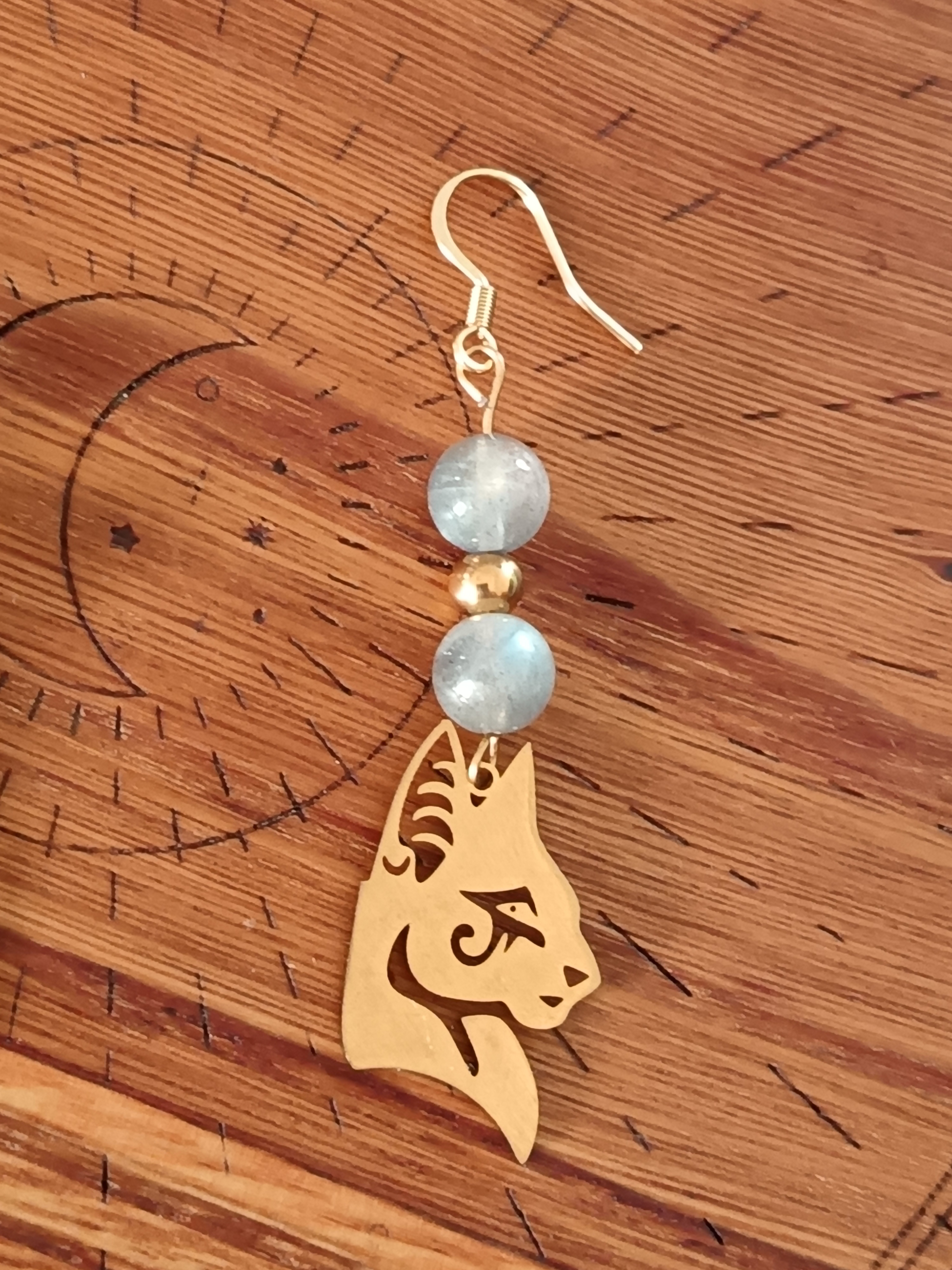 Boucles d'oreilles "chat égyptien" en labradorite