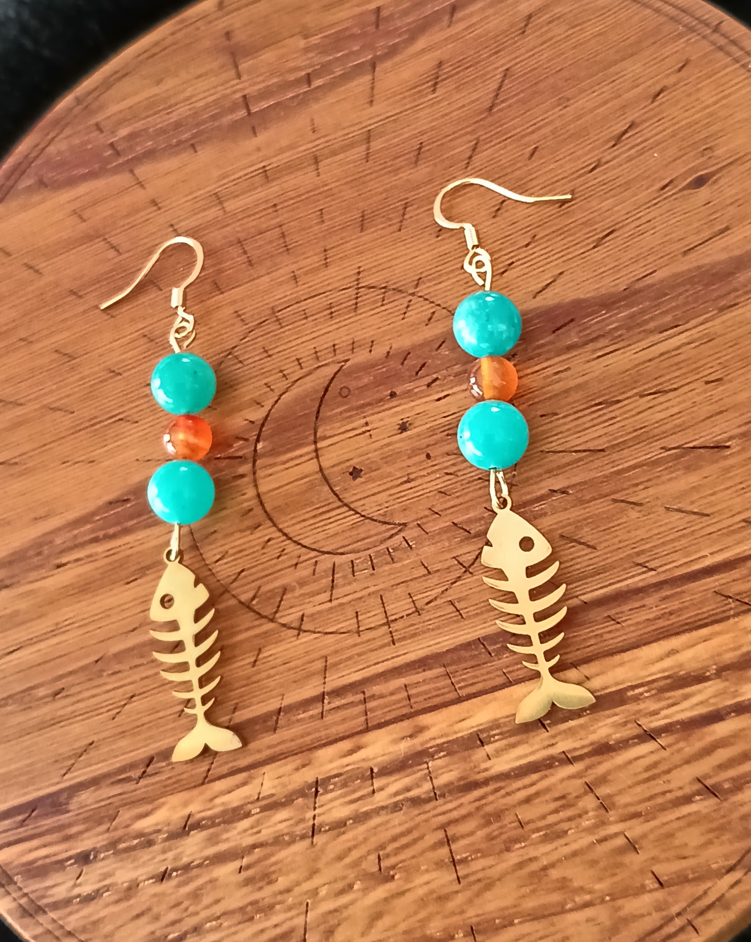 Boucles d'oreilles "poisson" en cornaline et amazonite