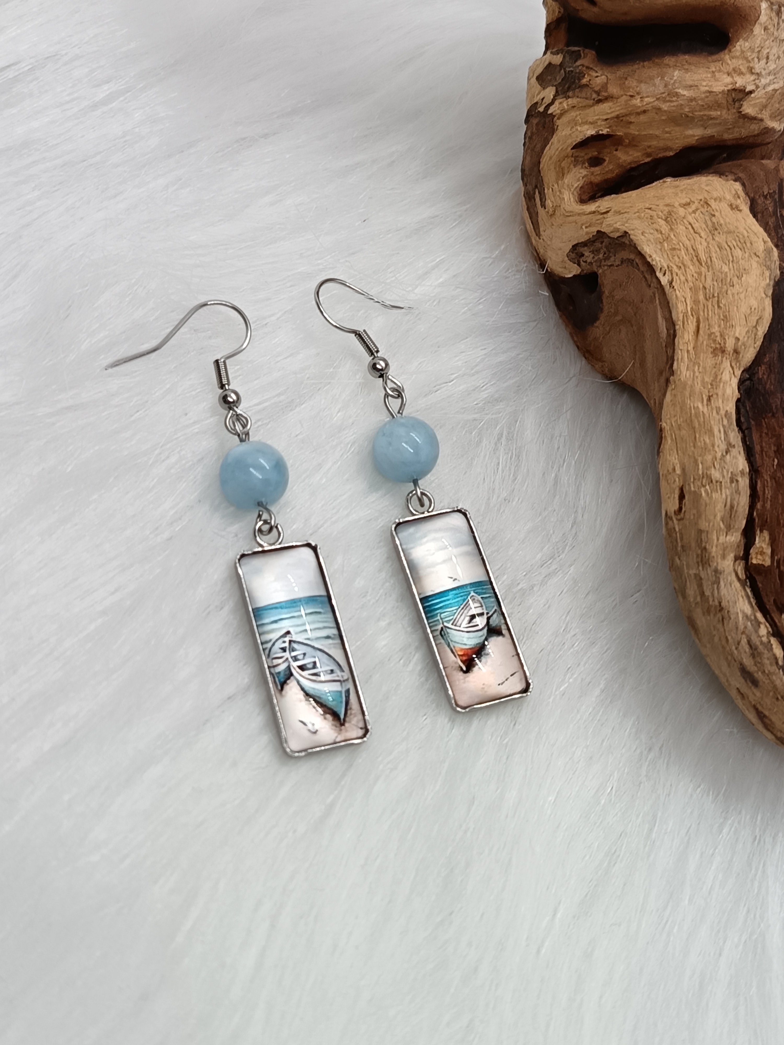Boucles d'oreilles "bord de mer" en aigue-marine 
