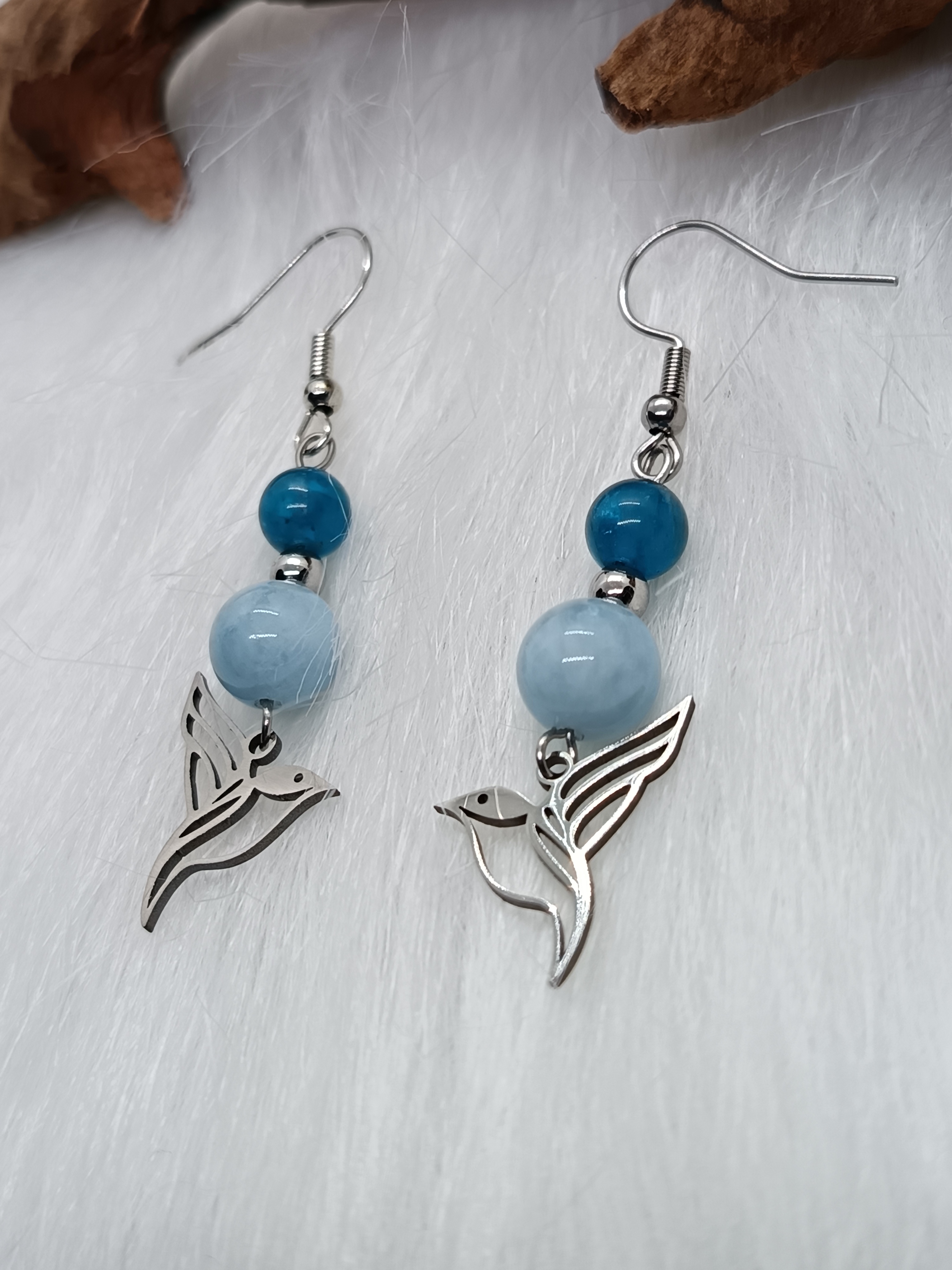 Boucles d'oreilles "zozio" en aigue-marine et apatite bleue
