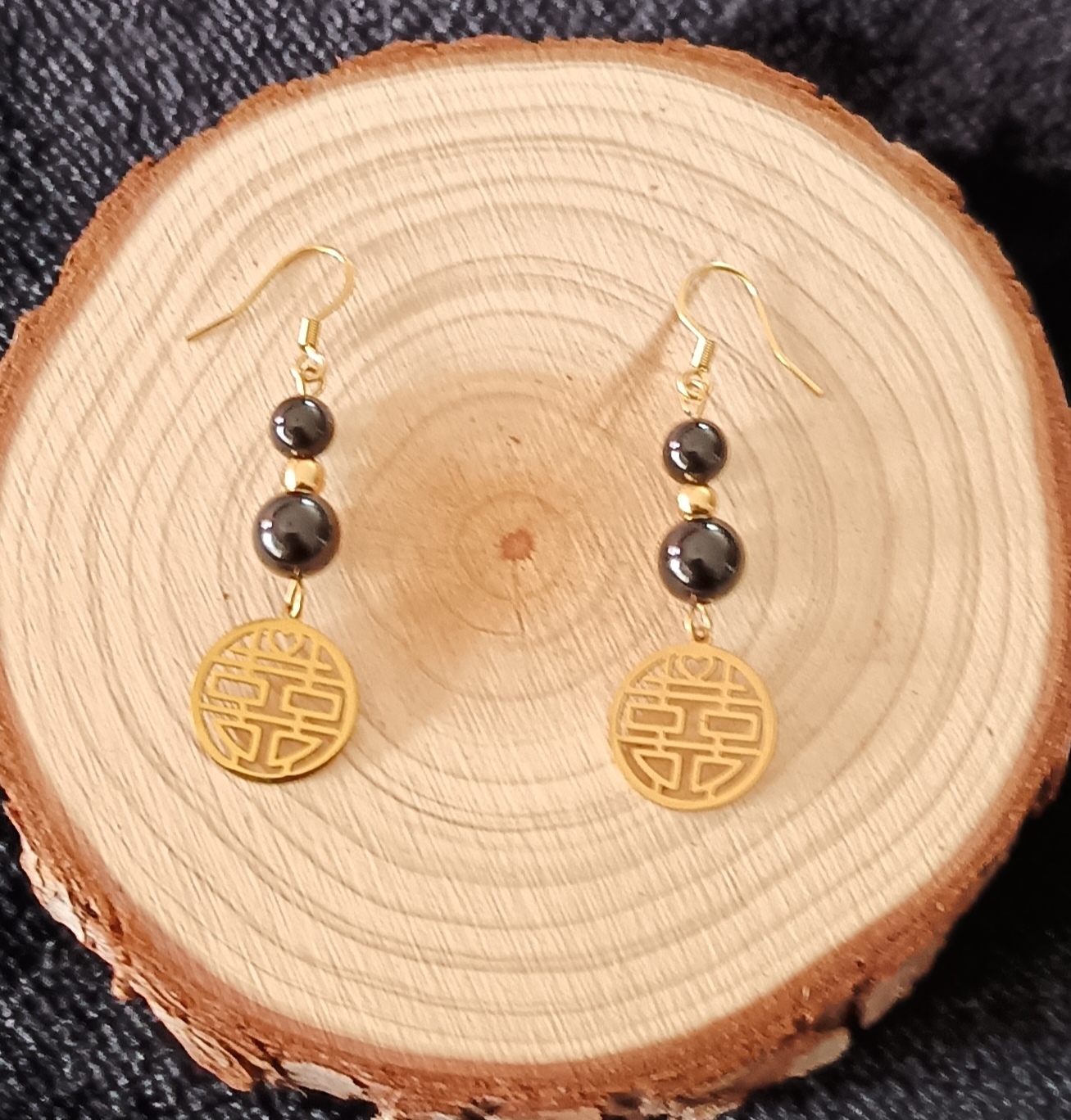 Boucles d'oreilles "protection" en onyx