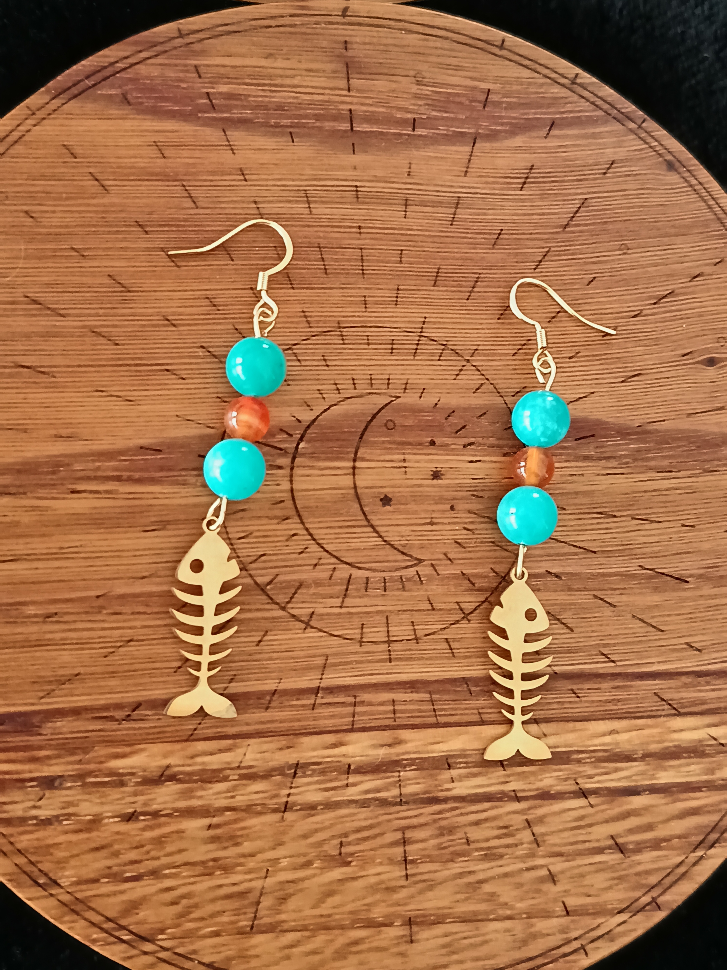 Boucles d'oreilles "poisson" en cornaline et amazonite