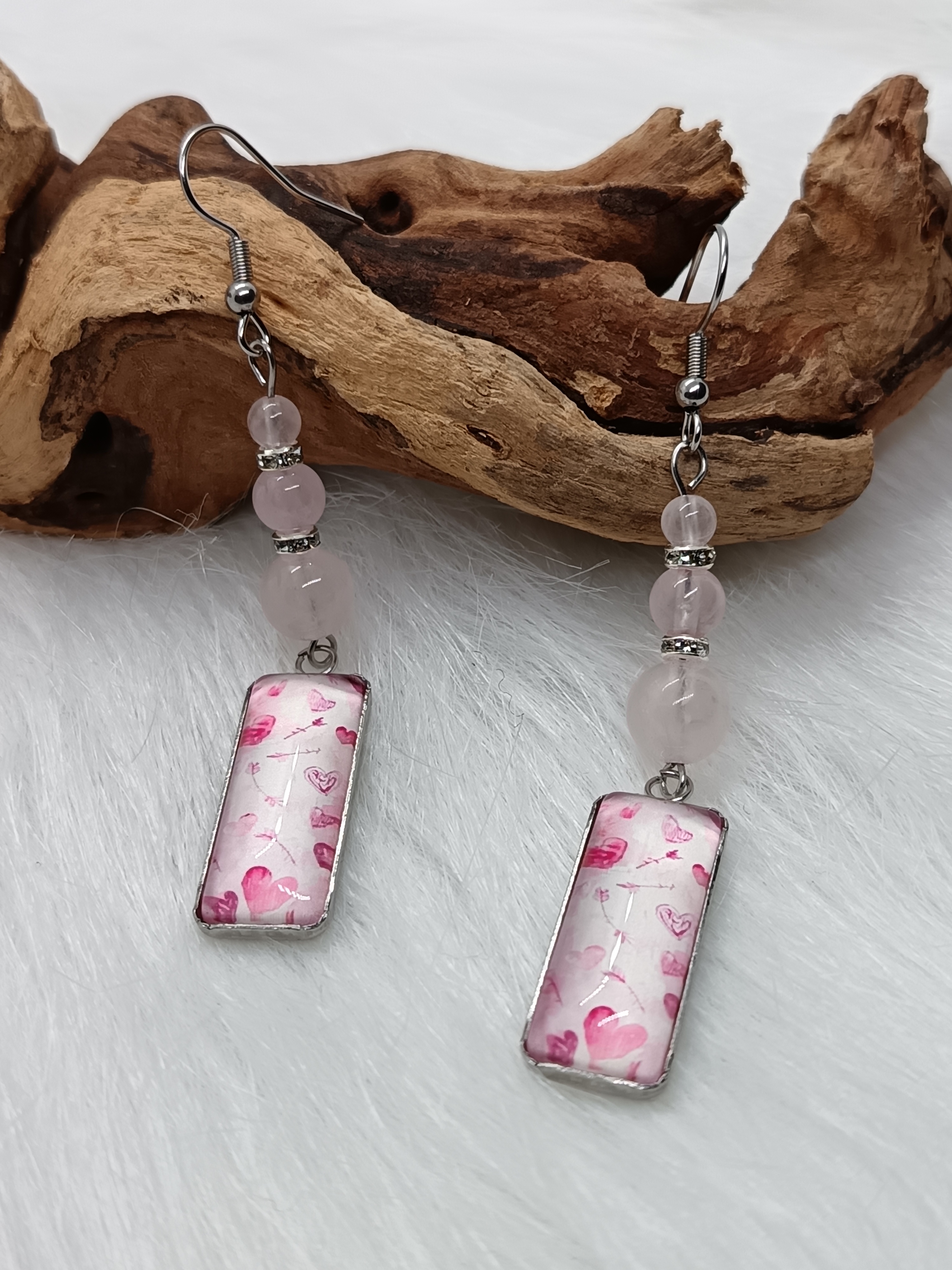 Boucles d'oreilles "jolis cœurs" en quartz rose