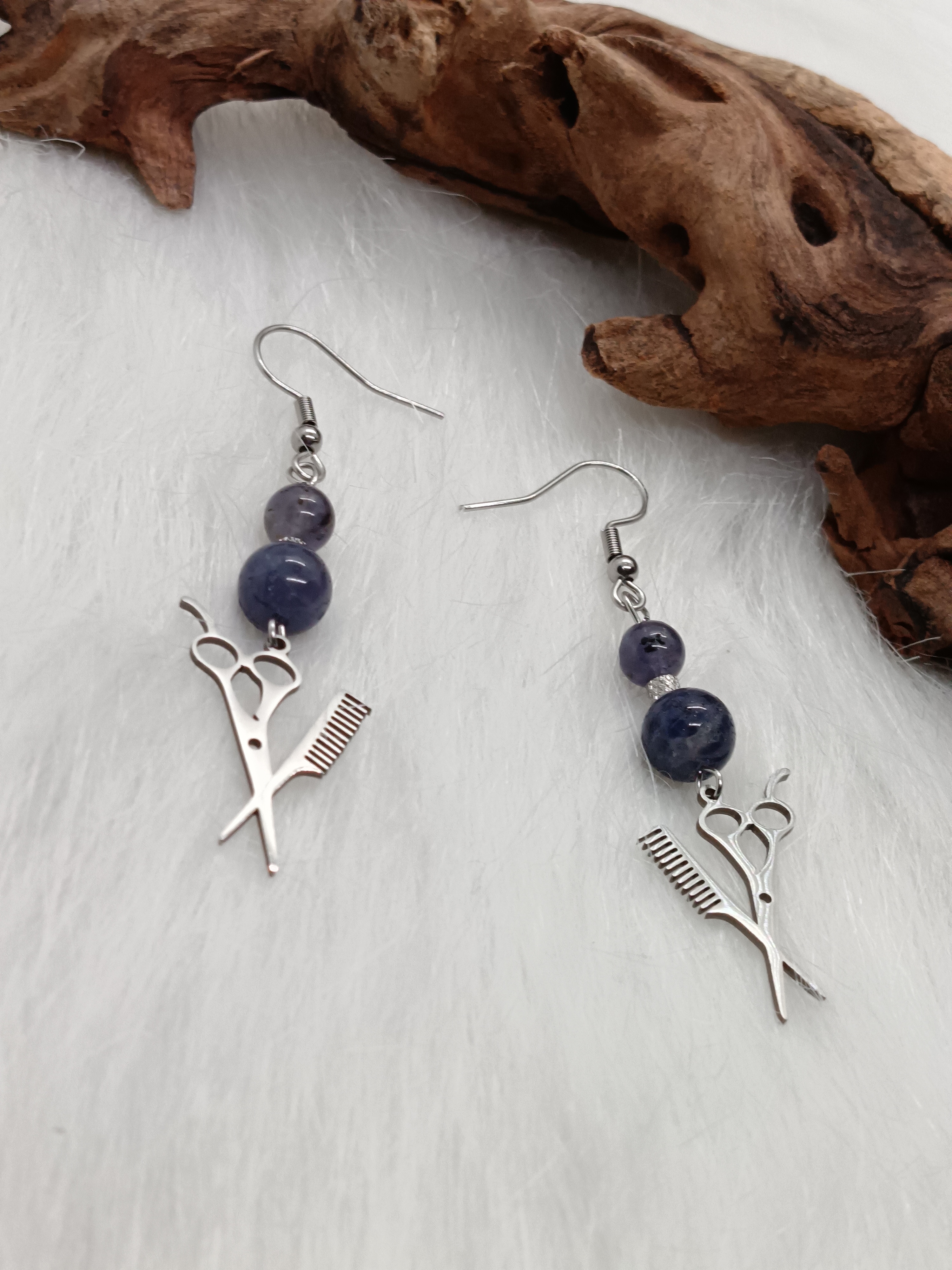 Boucles d'oreilles "bien coiffées" en cordiérite