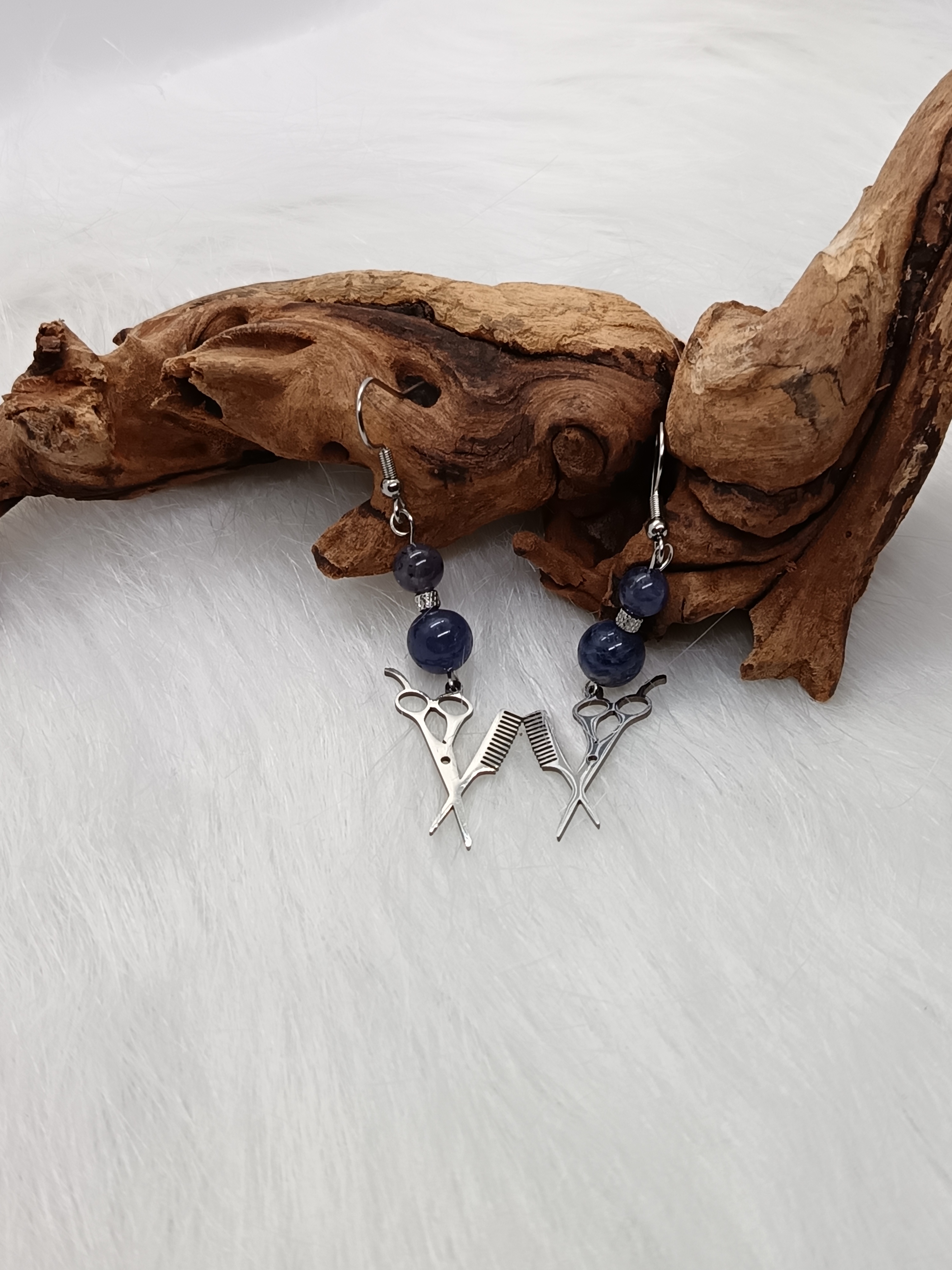 Boucles d'oreilles "bien coiffées" en cordiérite