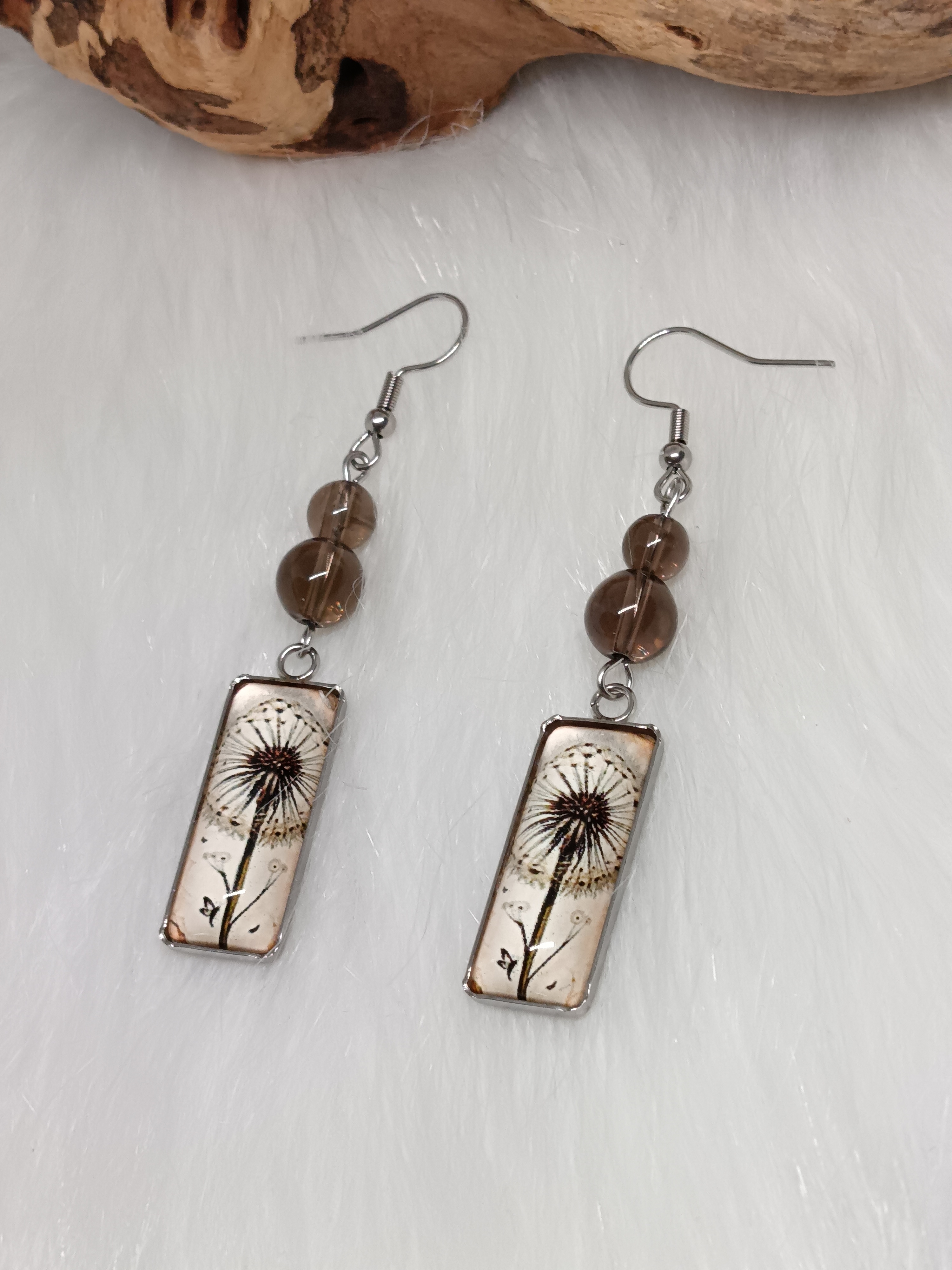 Boucles d'oreilles "pissenlit" en quartz fumé