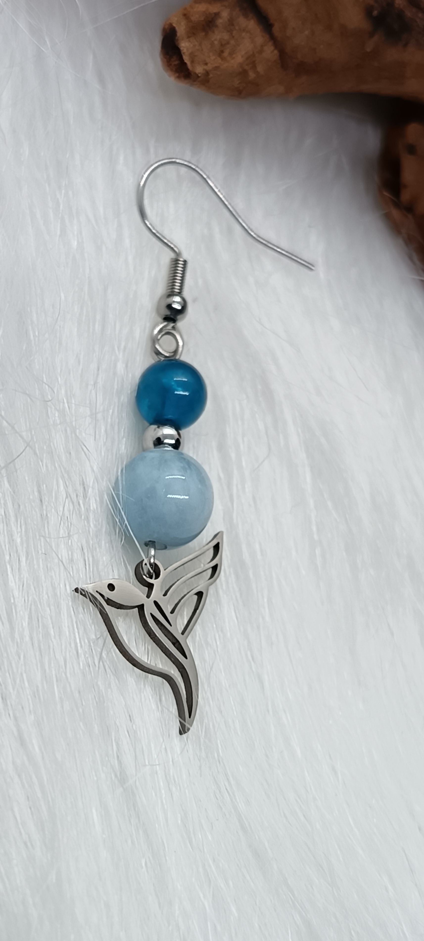 Boucles d'oreilles "zozio" en aigue-marine et apatite bleue