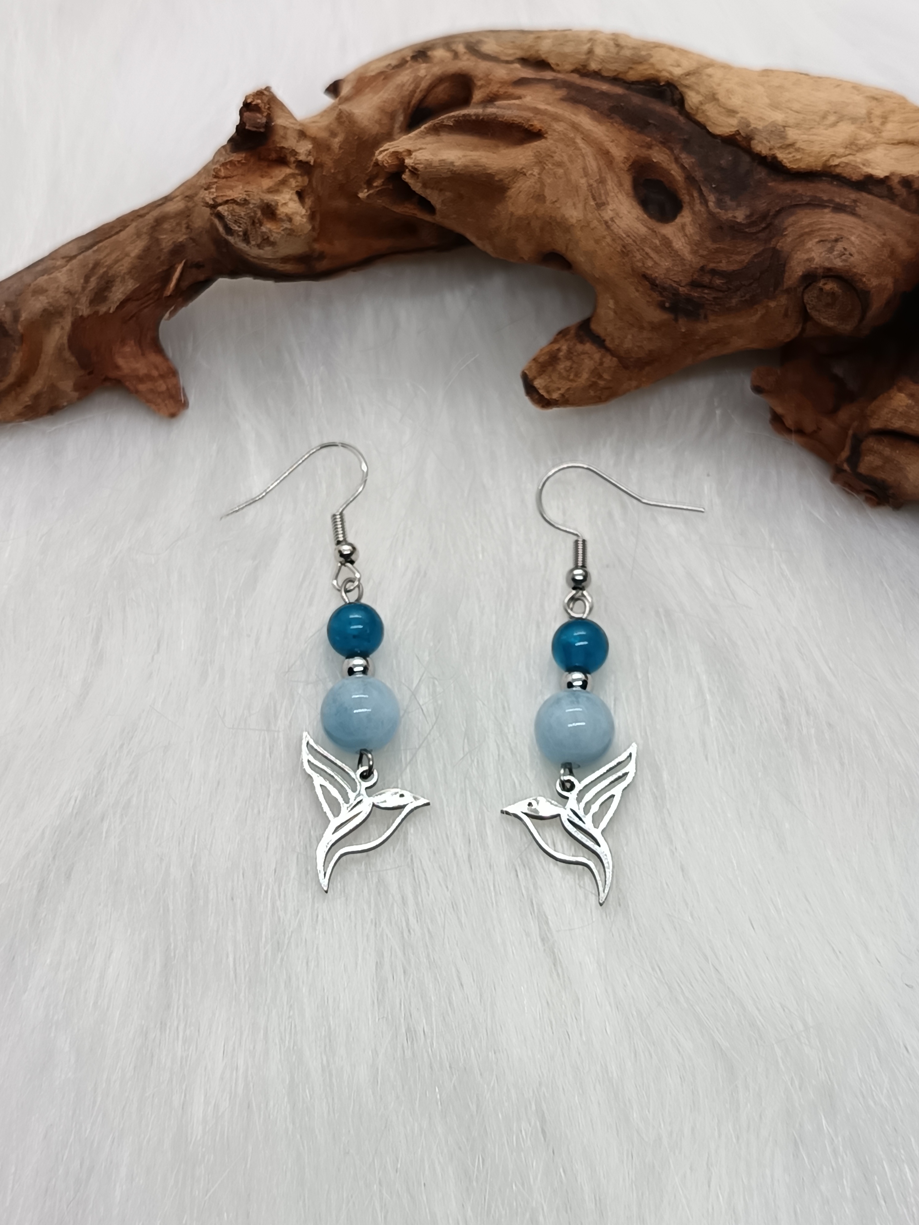 Boucles d'oreilles "zozio" en aigue-marine et apatite bleue