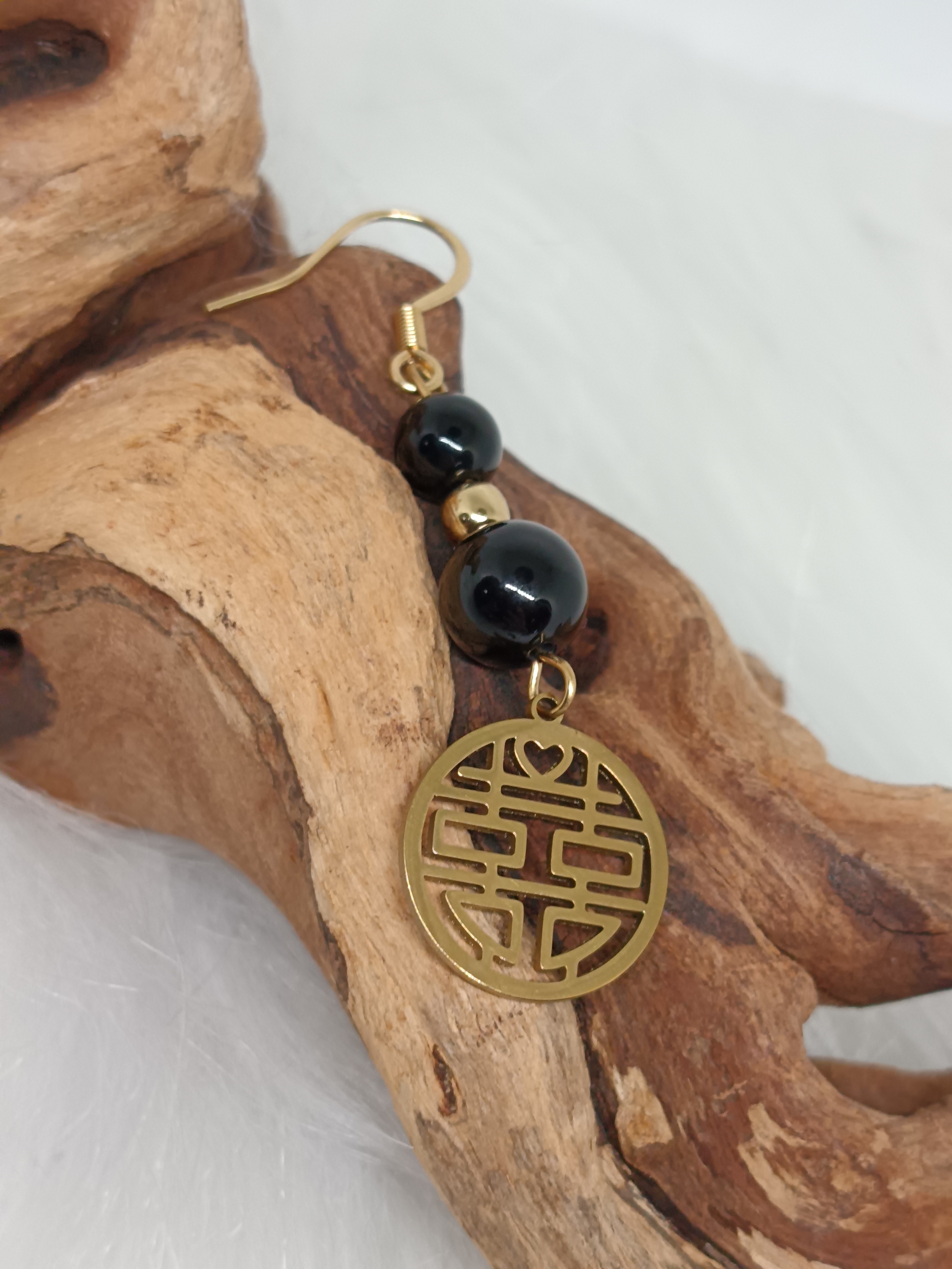 Boucles d'oreilles "protection" en onyx