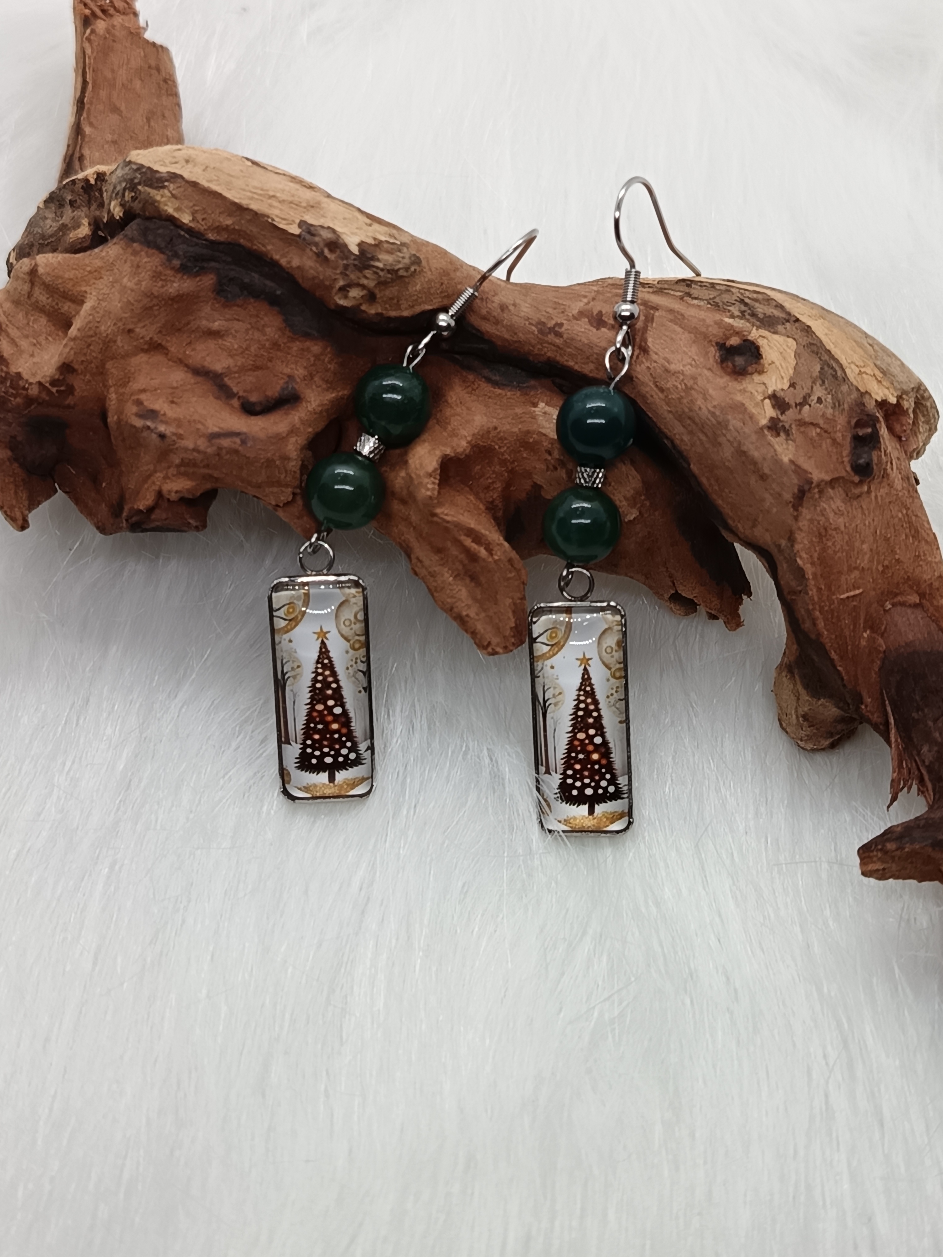 Boucles d'oreilles "mon beau sapin" en agate mousse