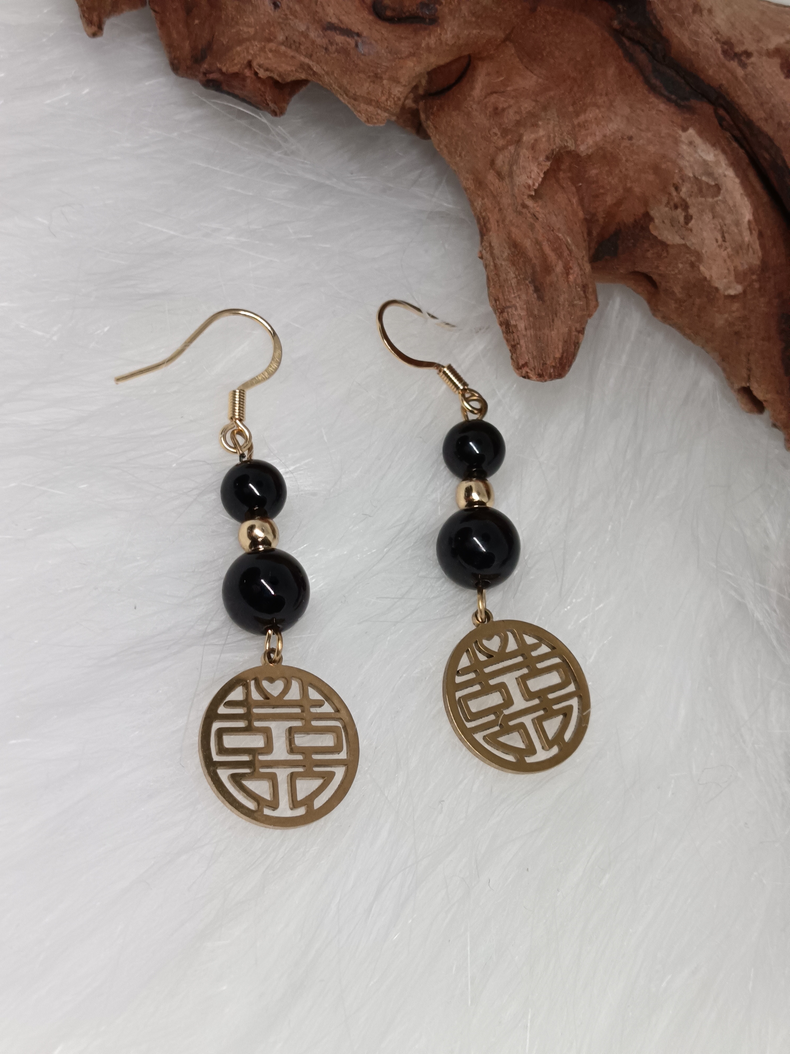Boucles d'oreilles "protection" en onyx