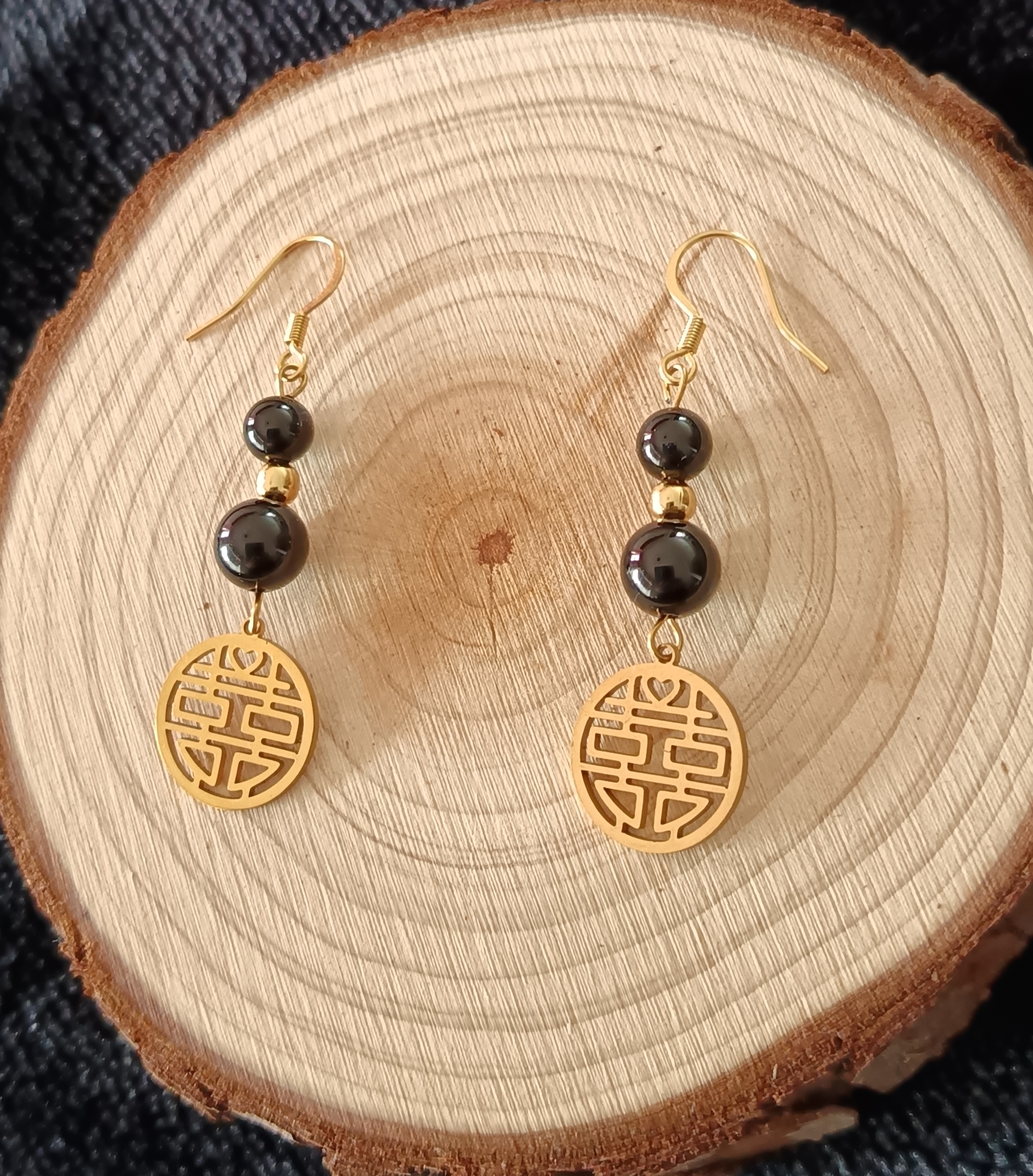 Boucles d'oreilles "protection" en onyx