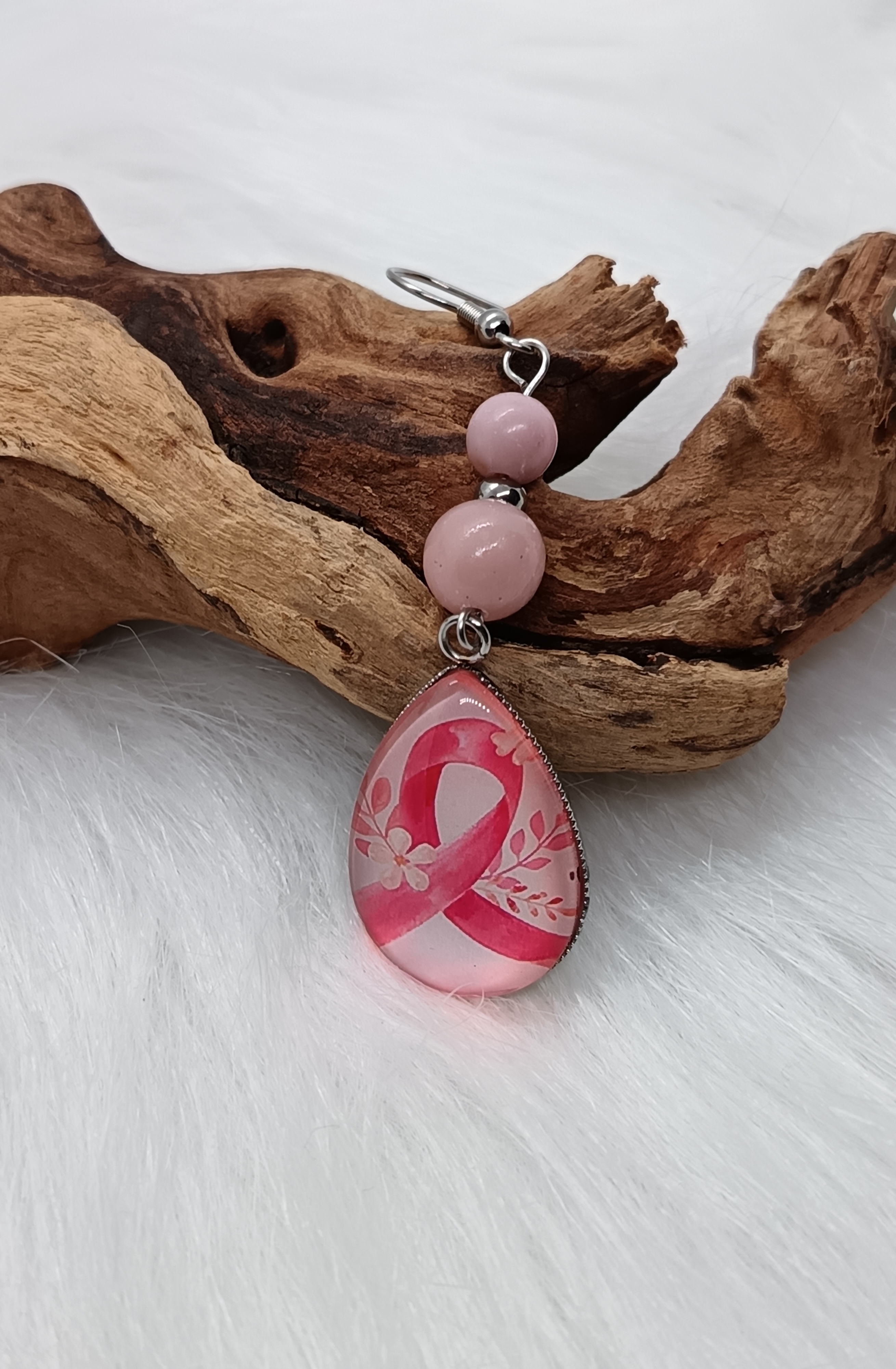 Boucles d'oreilles "ruban" en opale rose