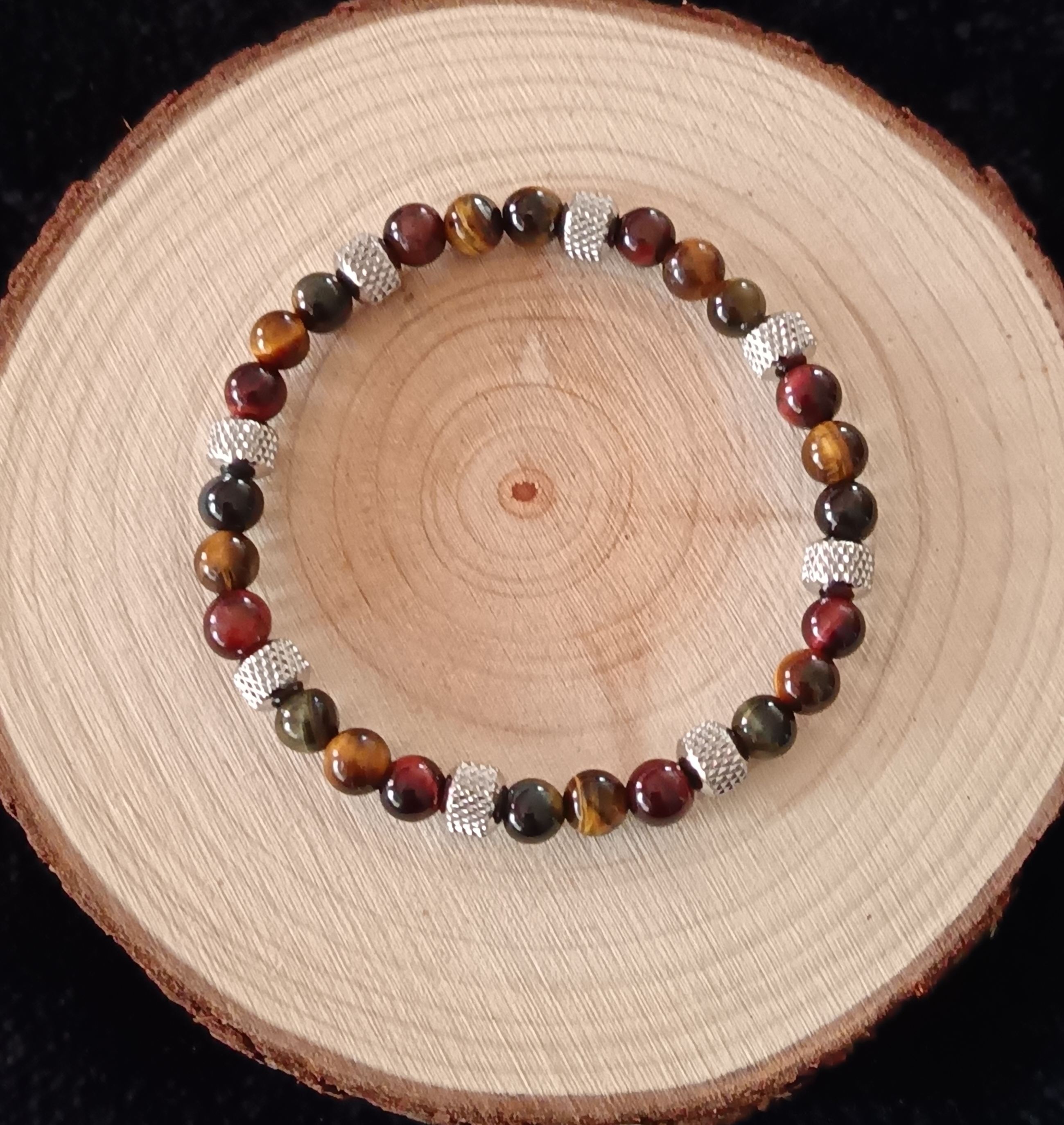 Bracelet "courage" en œil de taureau, faucon et tigre