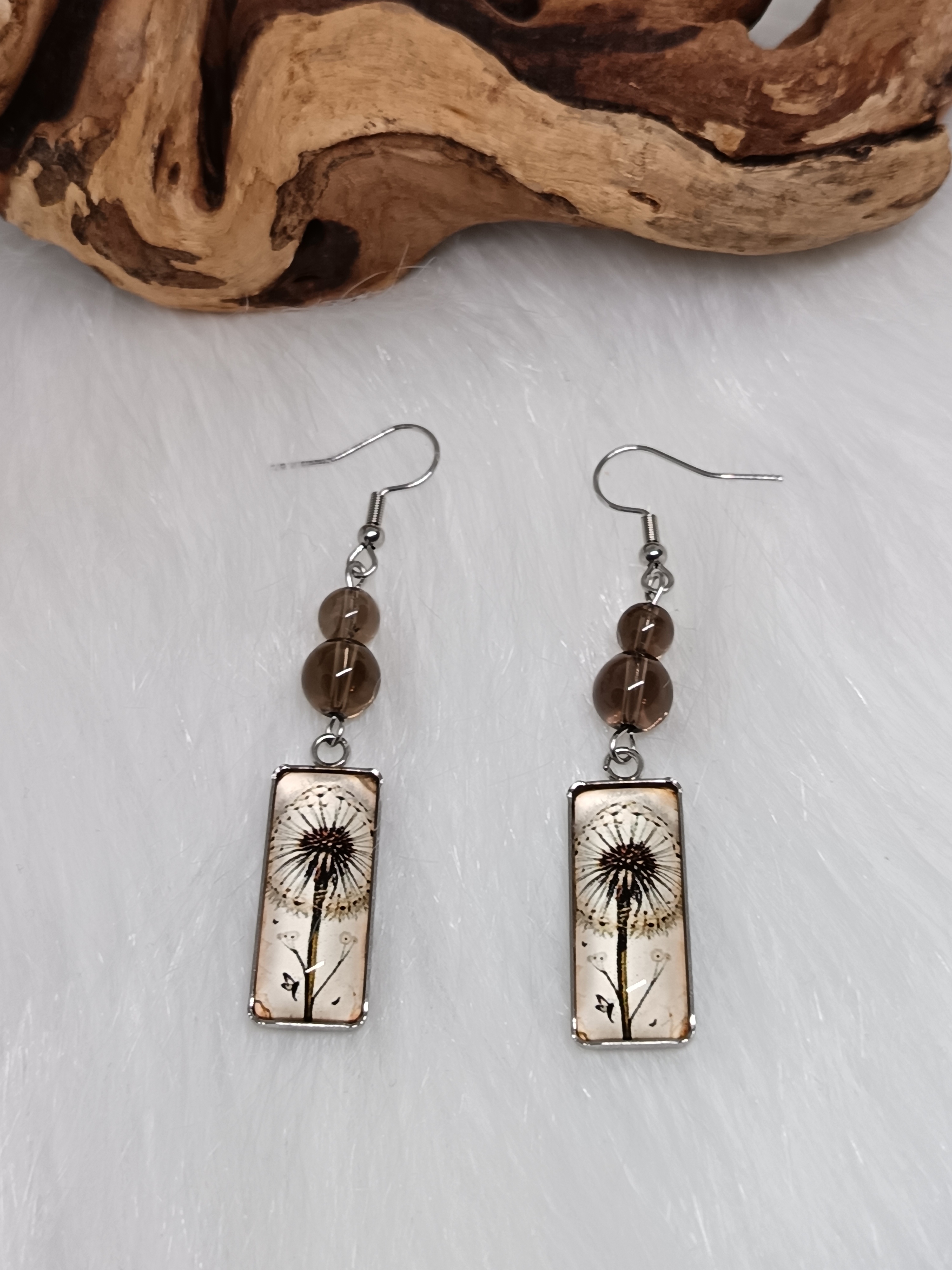Boucles d'oreilles "pissenlit" en quartz fumé